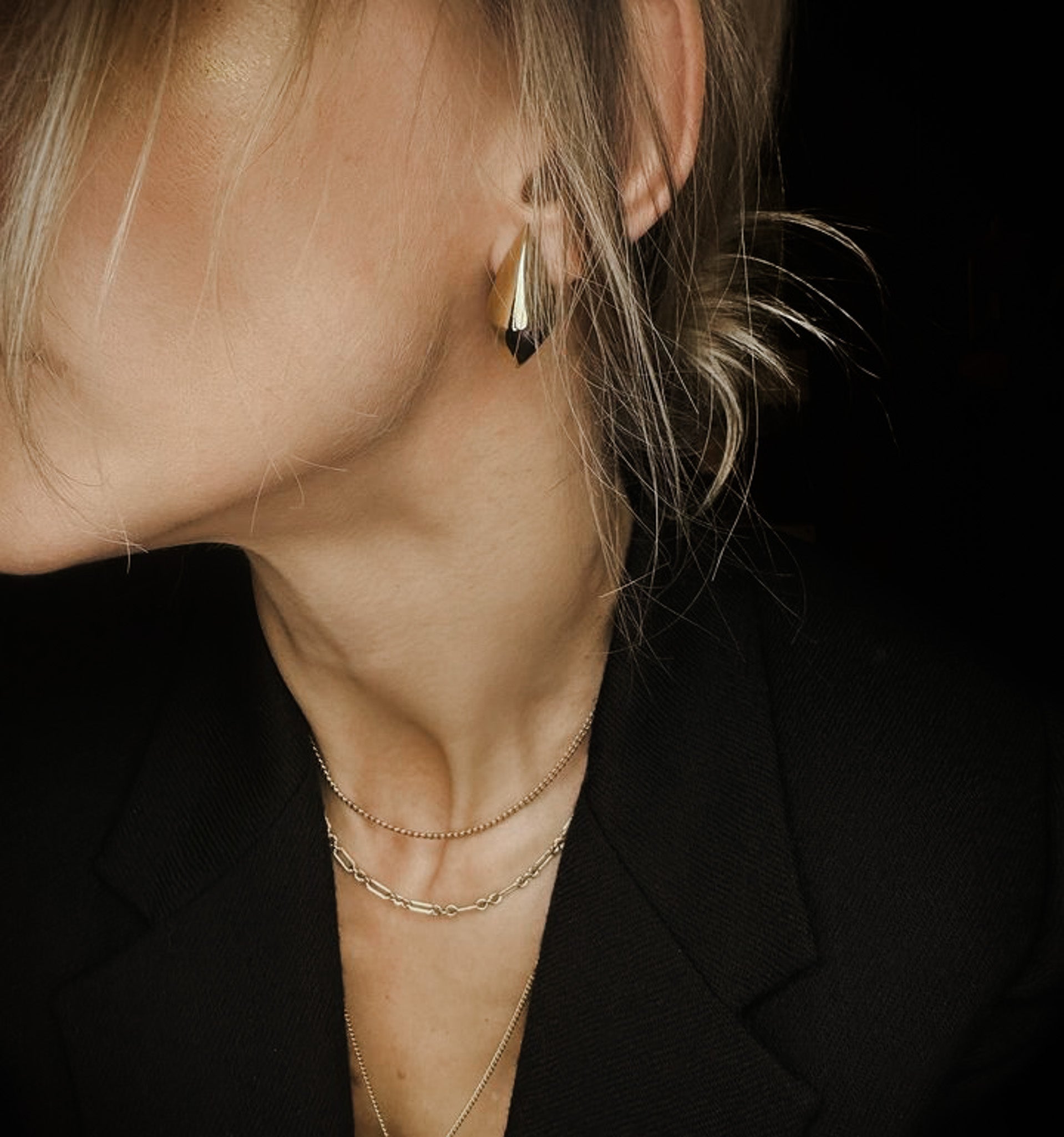 High polish sliver or brass angular talon posts are a Cival original design shown on model for scale