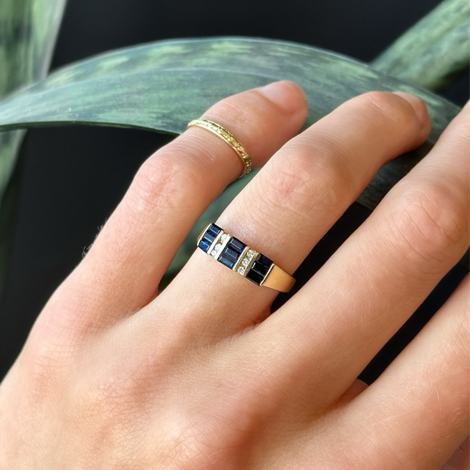 10K Stacked Sapphire Ring | Sz 7