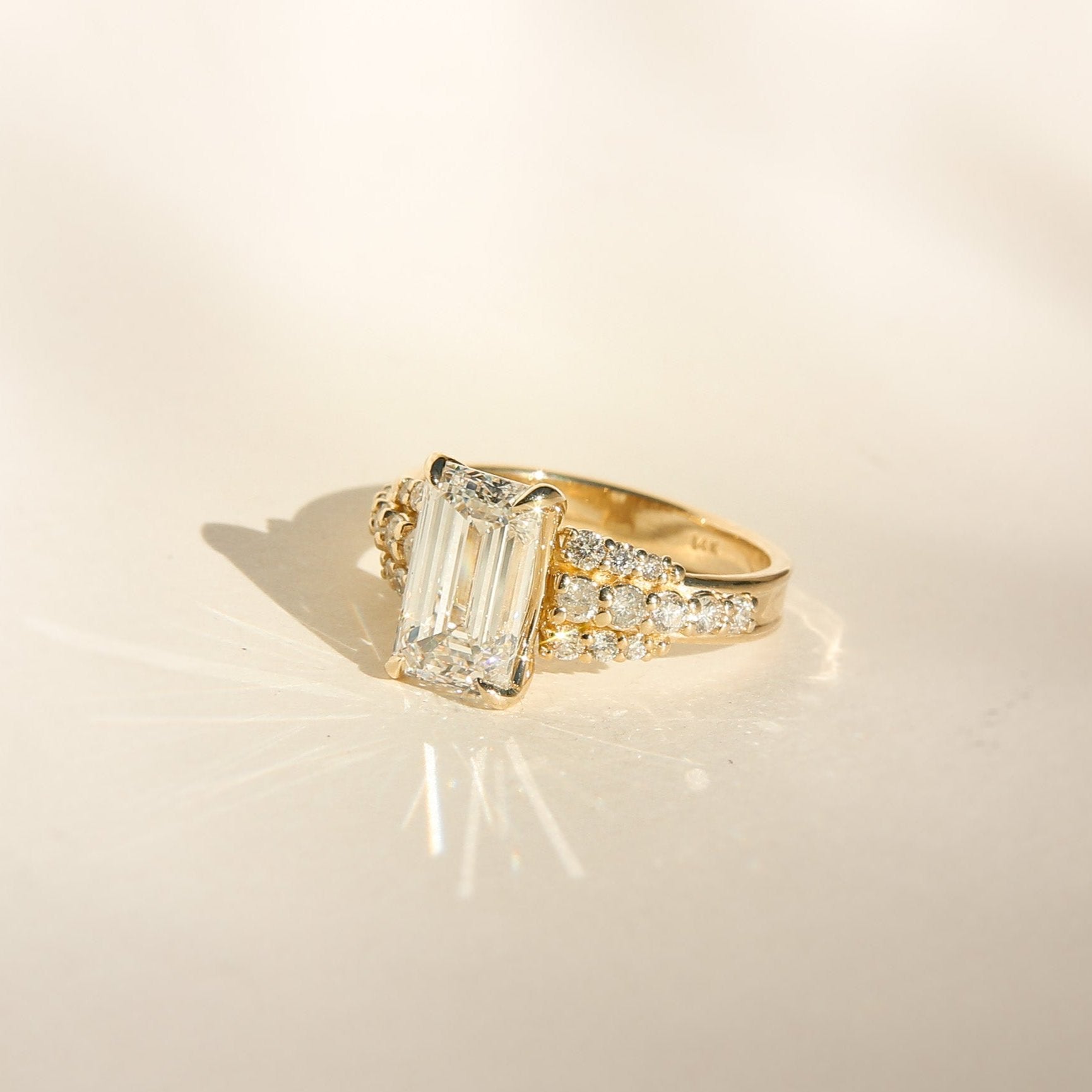 Elongated emerald cut diamond engagement ring by cival