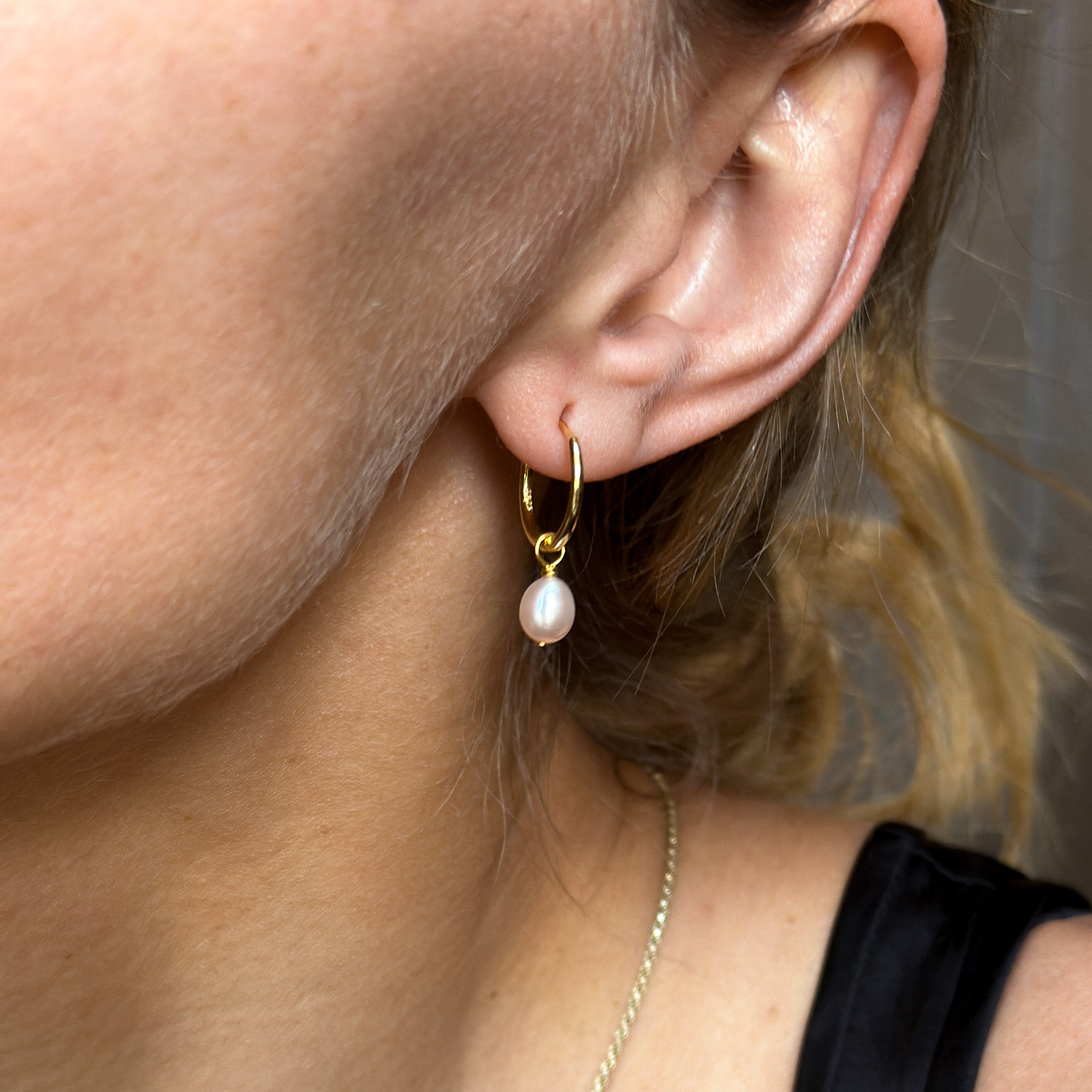delicate natural pearl earrings on gold vermeil hoops
