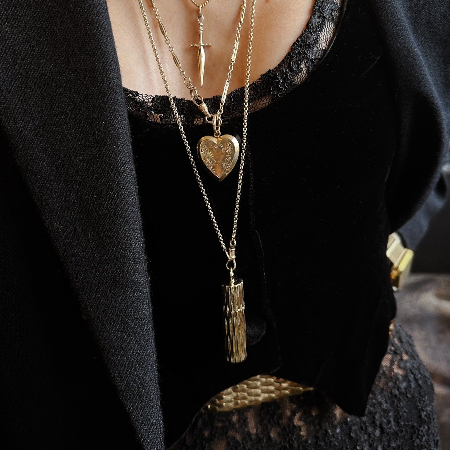 Layering cival collective necklaces - pill case, heart, and sword pendant Cival Style