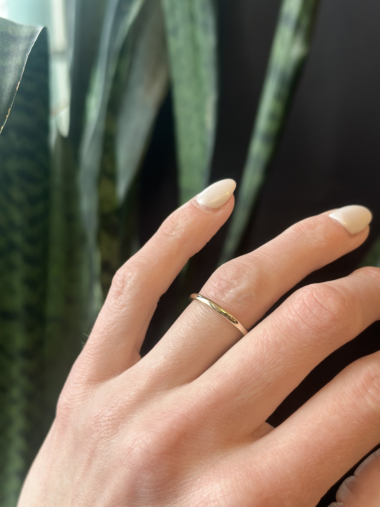 simple comfort fit round wire yellow gold wedding ring