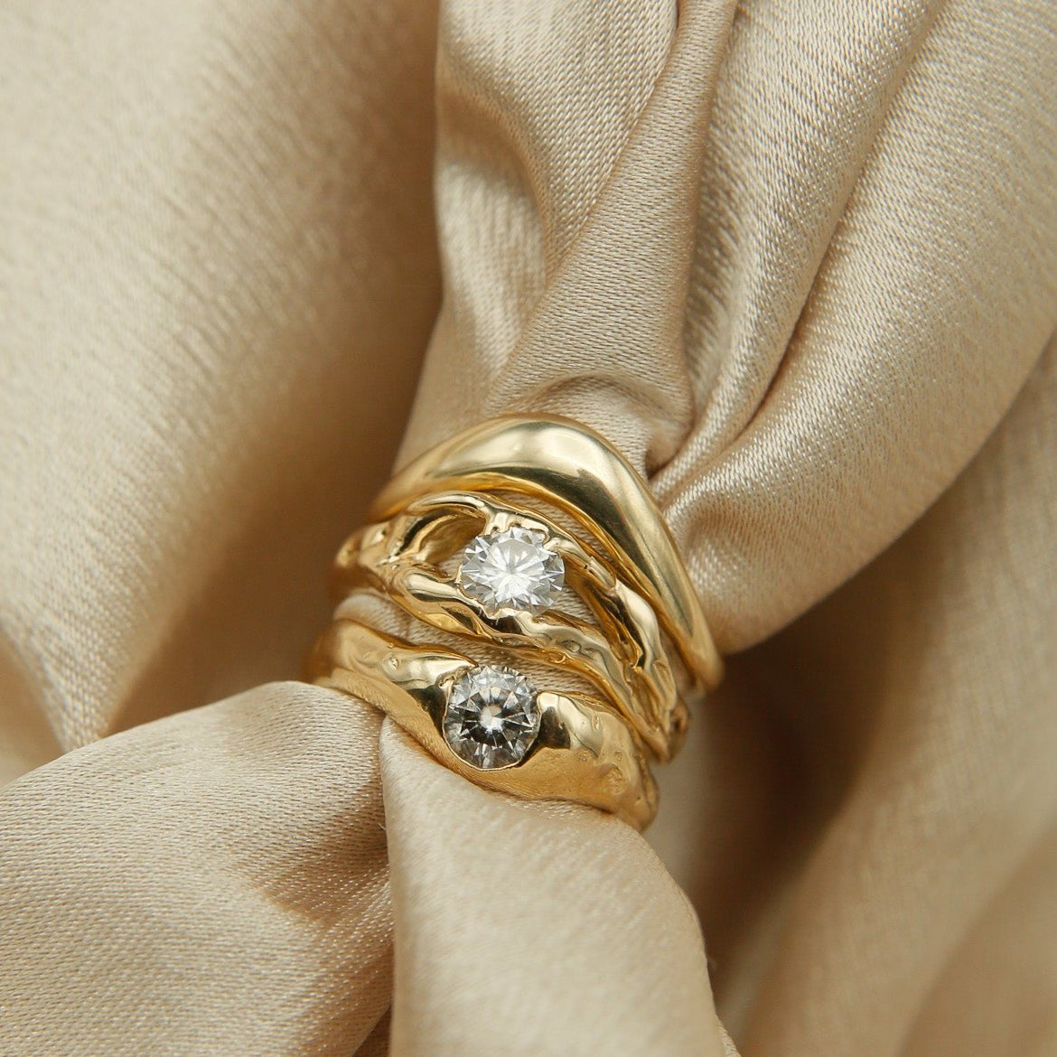Organic wave ring stack by cival collective Milwaukee jewelry design company
