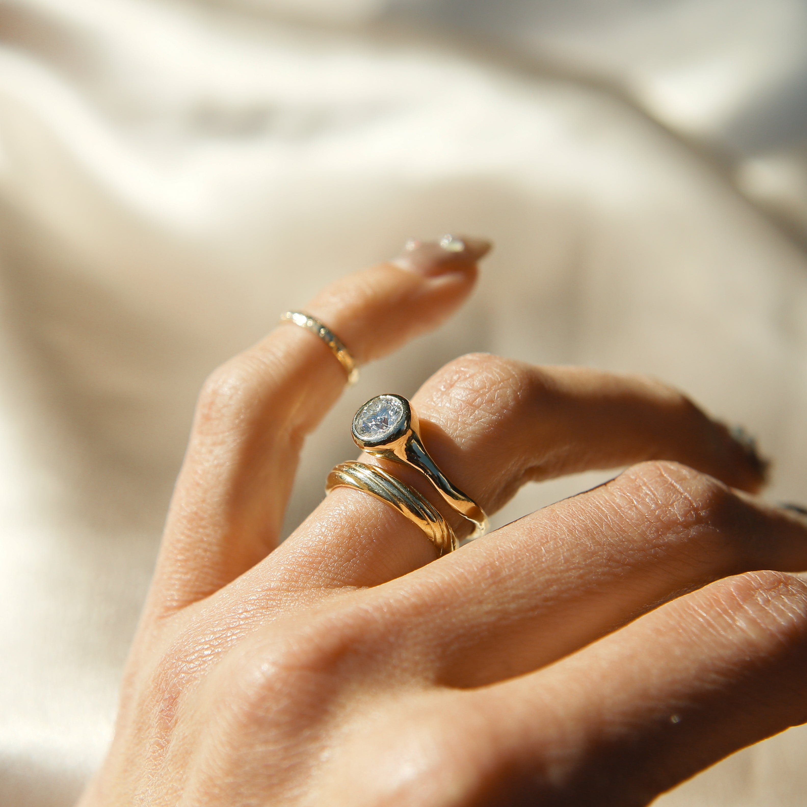 1.5ct Moissanite Bezel Set LL for Cival| sz 6.5