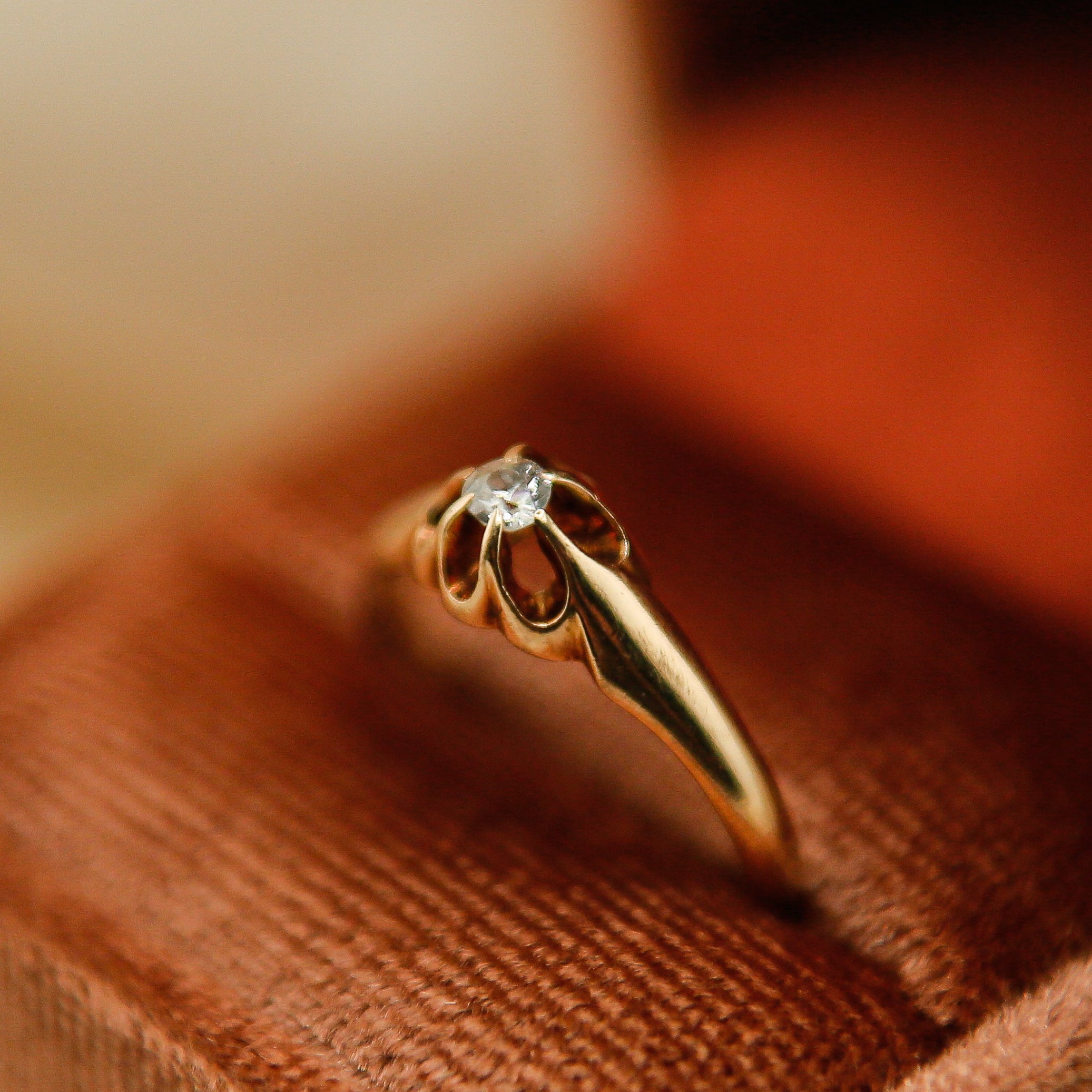 14k Antique Belcher Set Natural Diamond Ring | sz 7