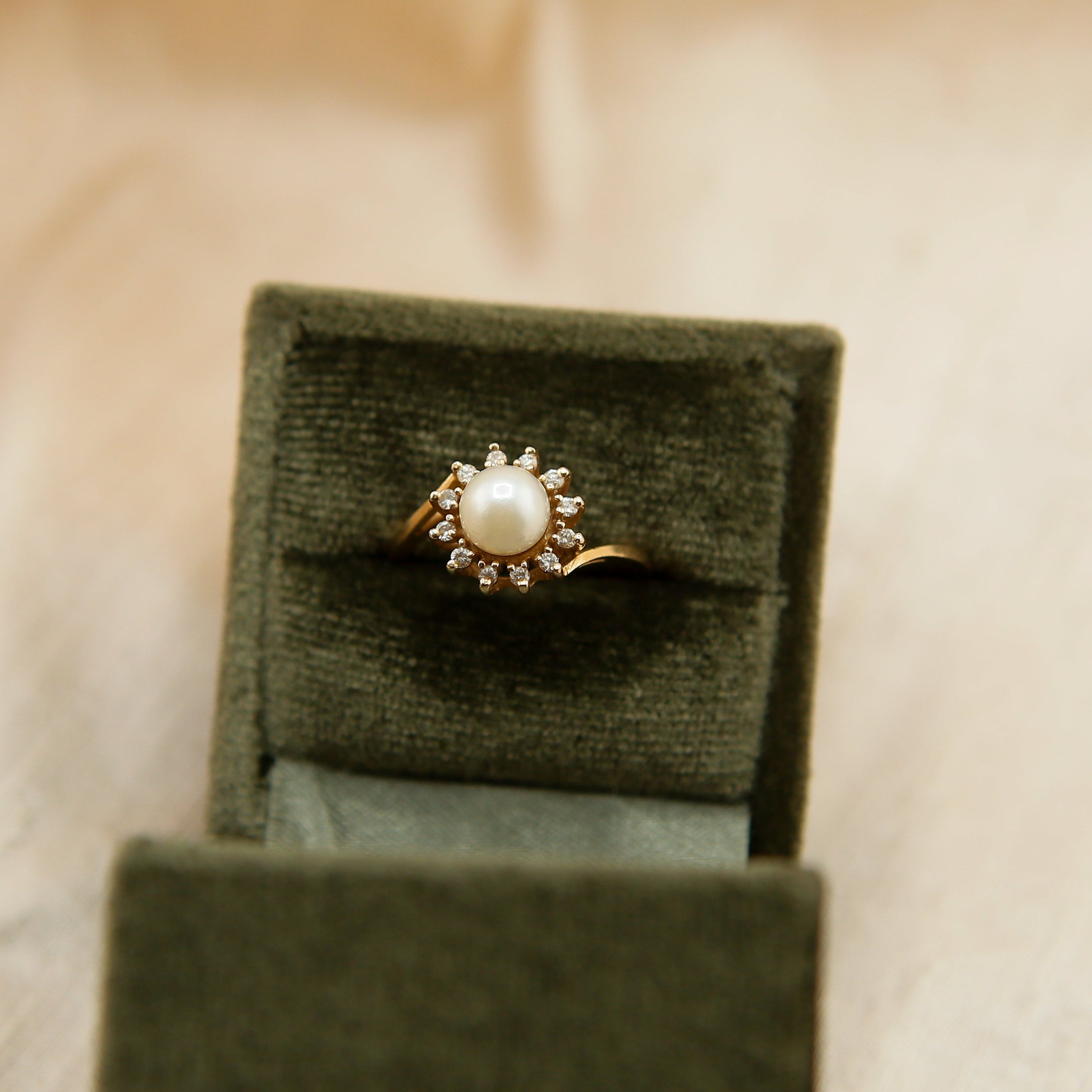 60's Pearl & Diamond Halo with Bypass Band | sz 6.75
