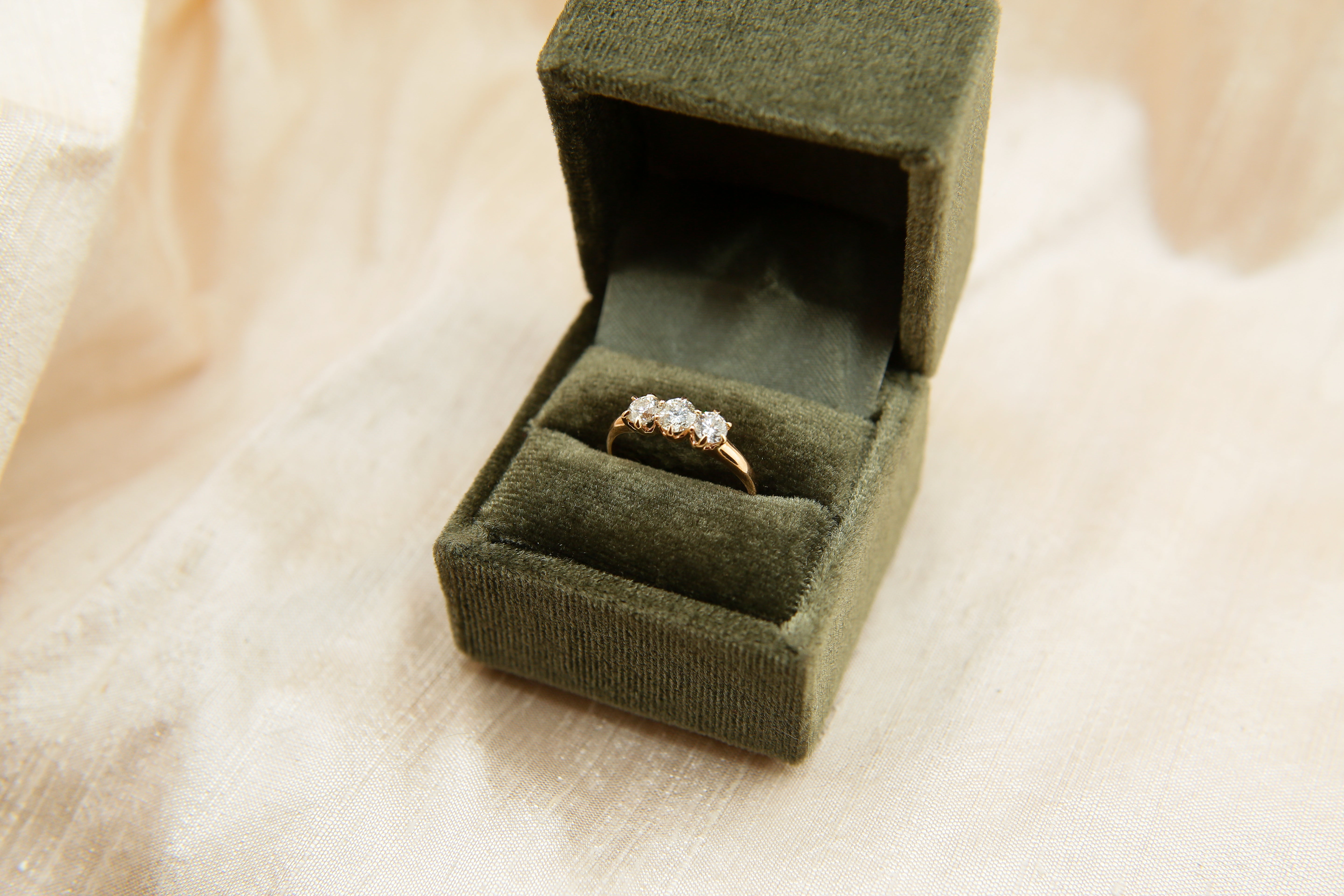 30's Three Stone Natural Recycled Diamond Ostby Barton Ring | sz 6.5