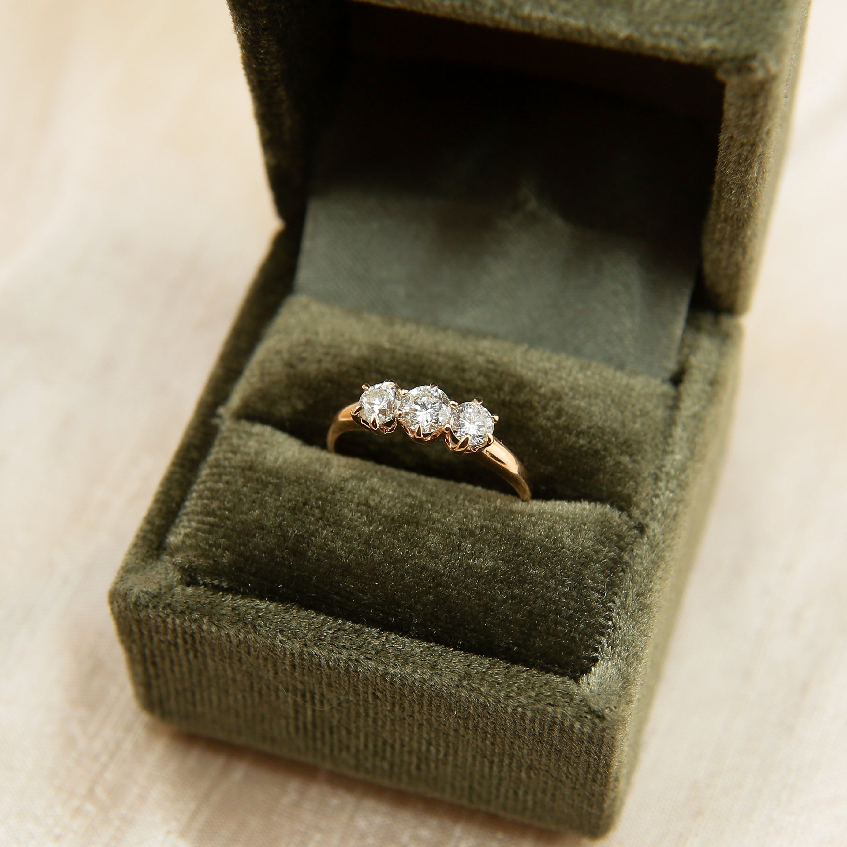 30's Three Stone Natural Recycled Diamond Ostby Barton Ring | sz 6.5