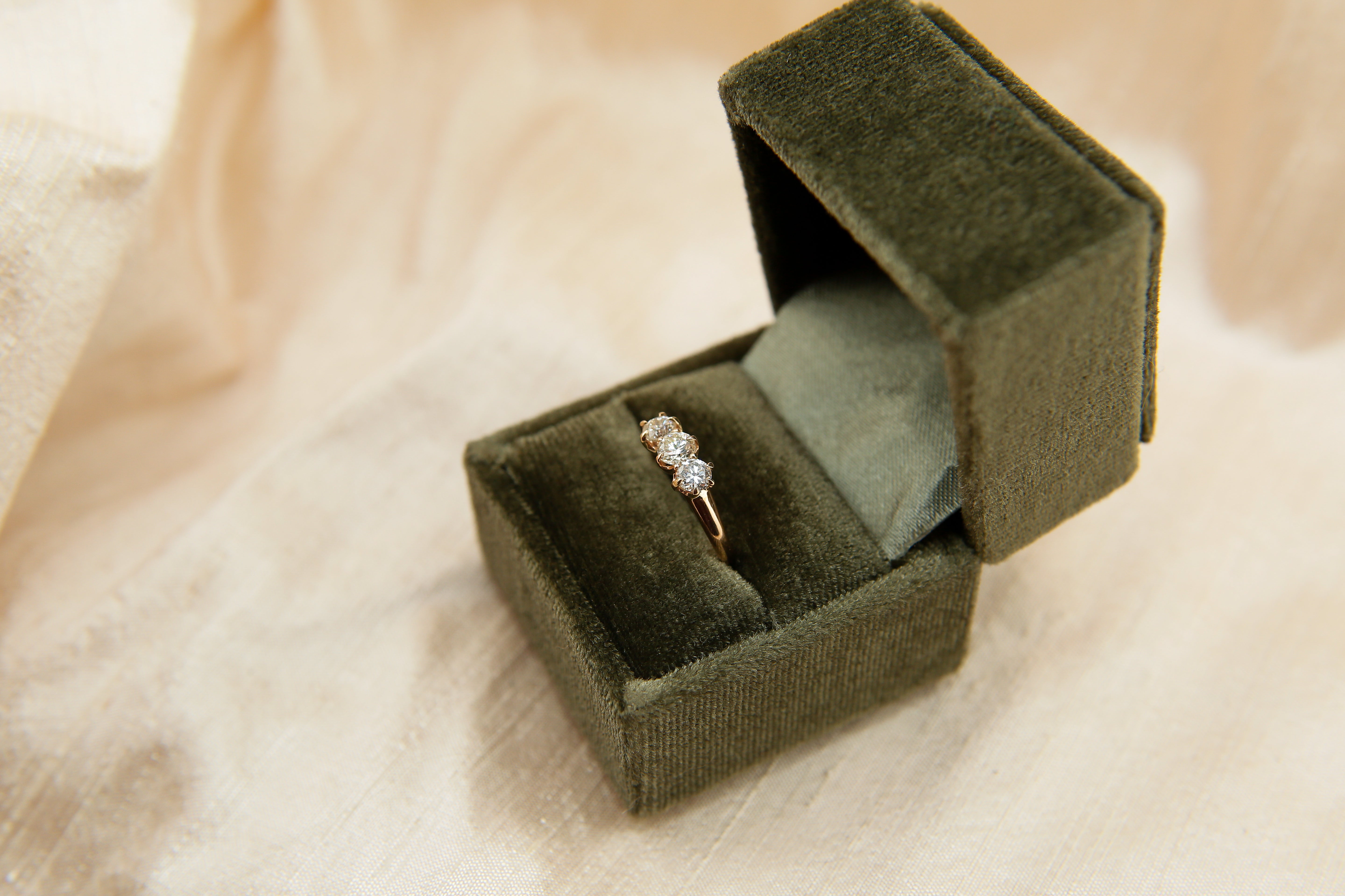 30's Three Stone Natural Recycled Diamond Ostby Barton Ring | sz 6.5