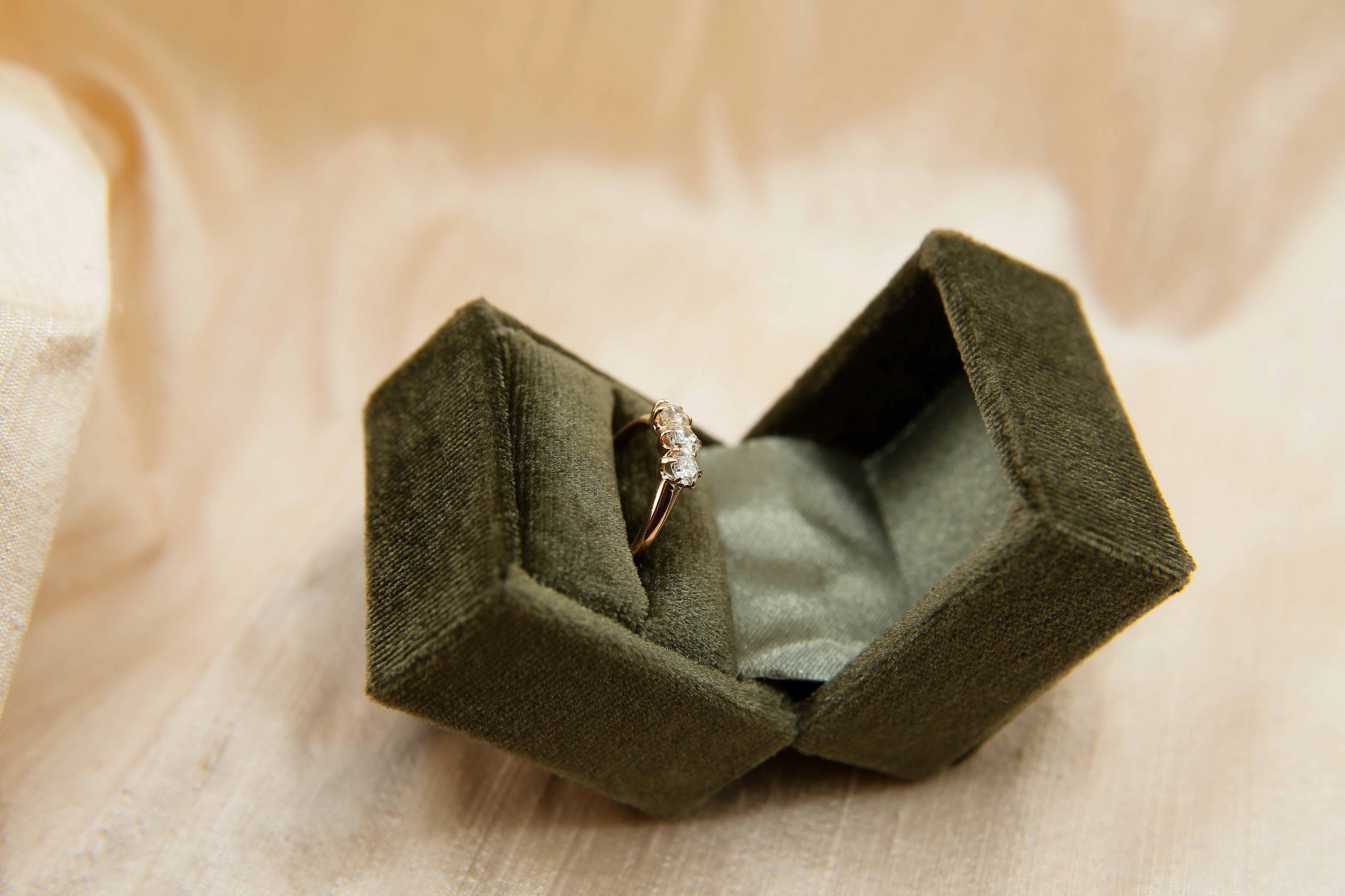 30's Three Stone Natural Recycled Diamond Ostby Barton Ring | sz 6.5