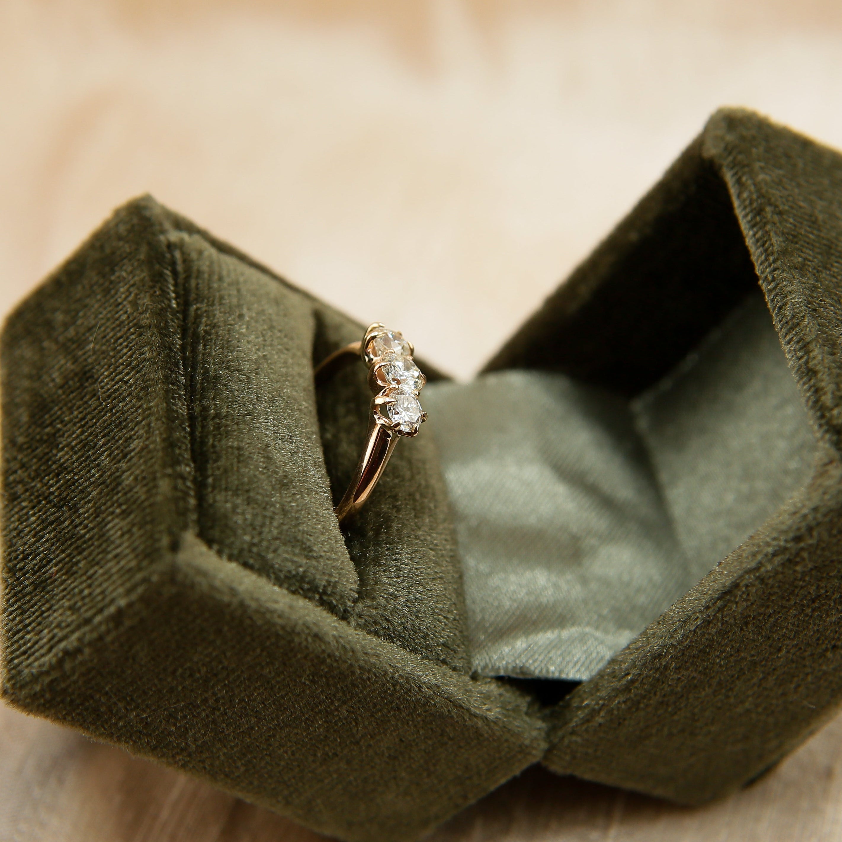 30's Three Stone Natural Recycled Diamond Ostby Barton Ring | sz 6.5