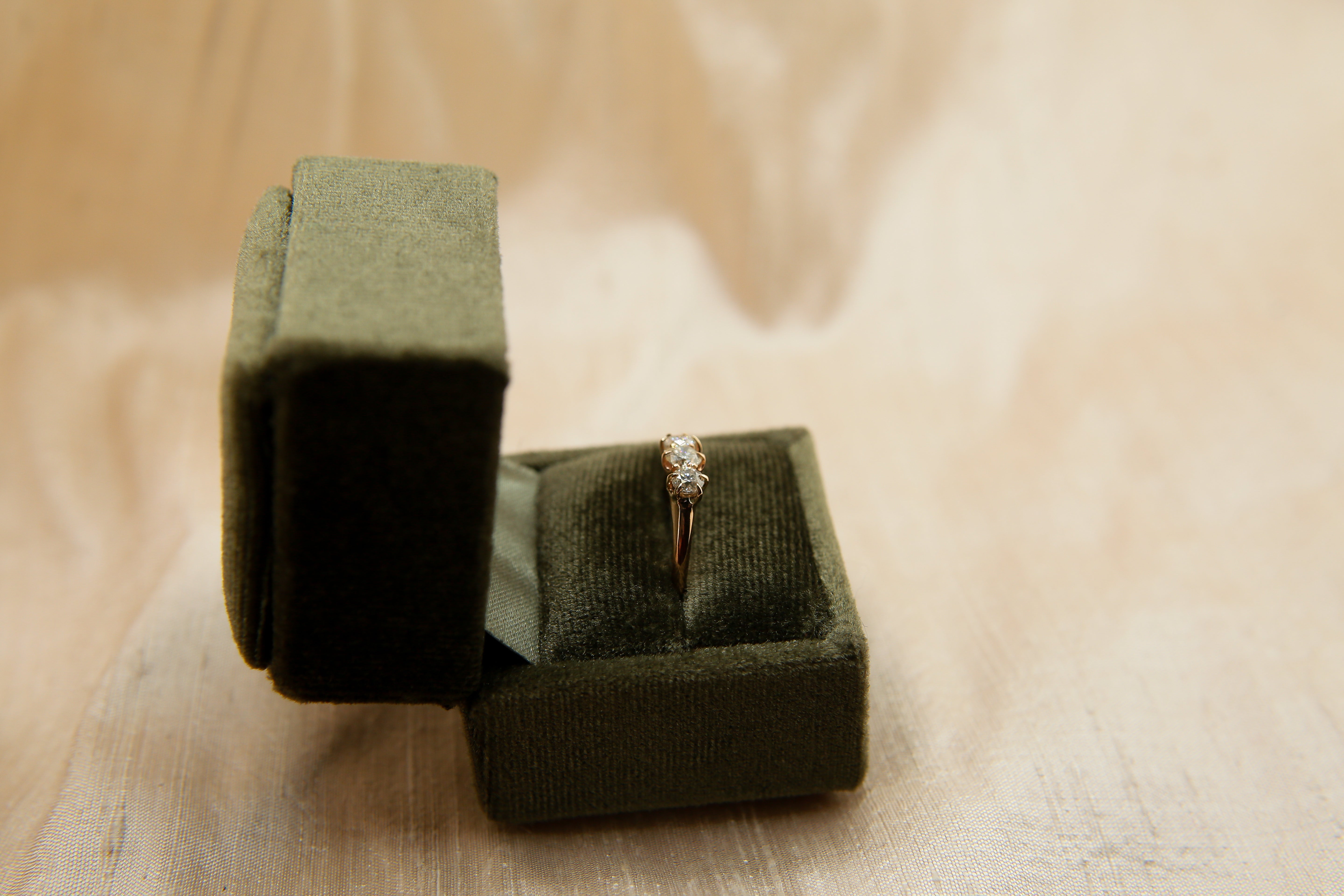 30's Three Stone Natural Recycled Diamond Ostby Barton Ring | sz 6.5