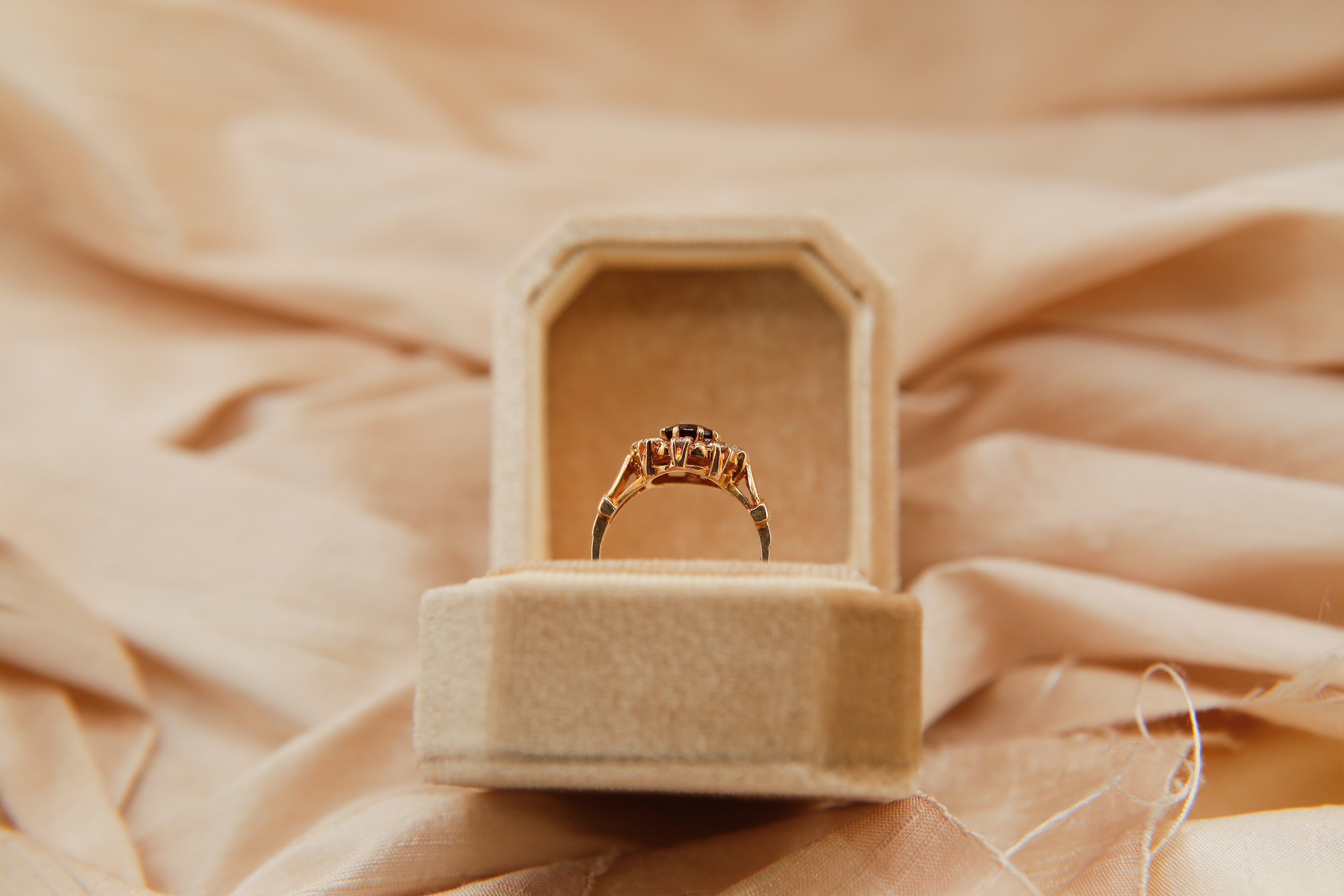 70's Gregorian Inspired Garnet and White Sapphire Halo Ring | sz 6