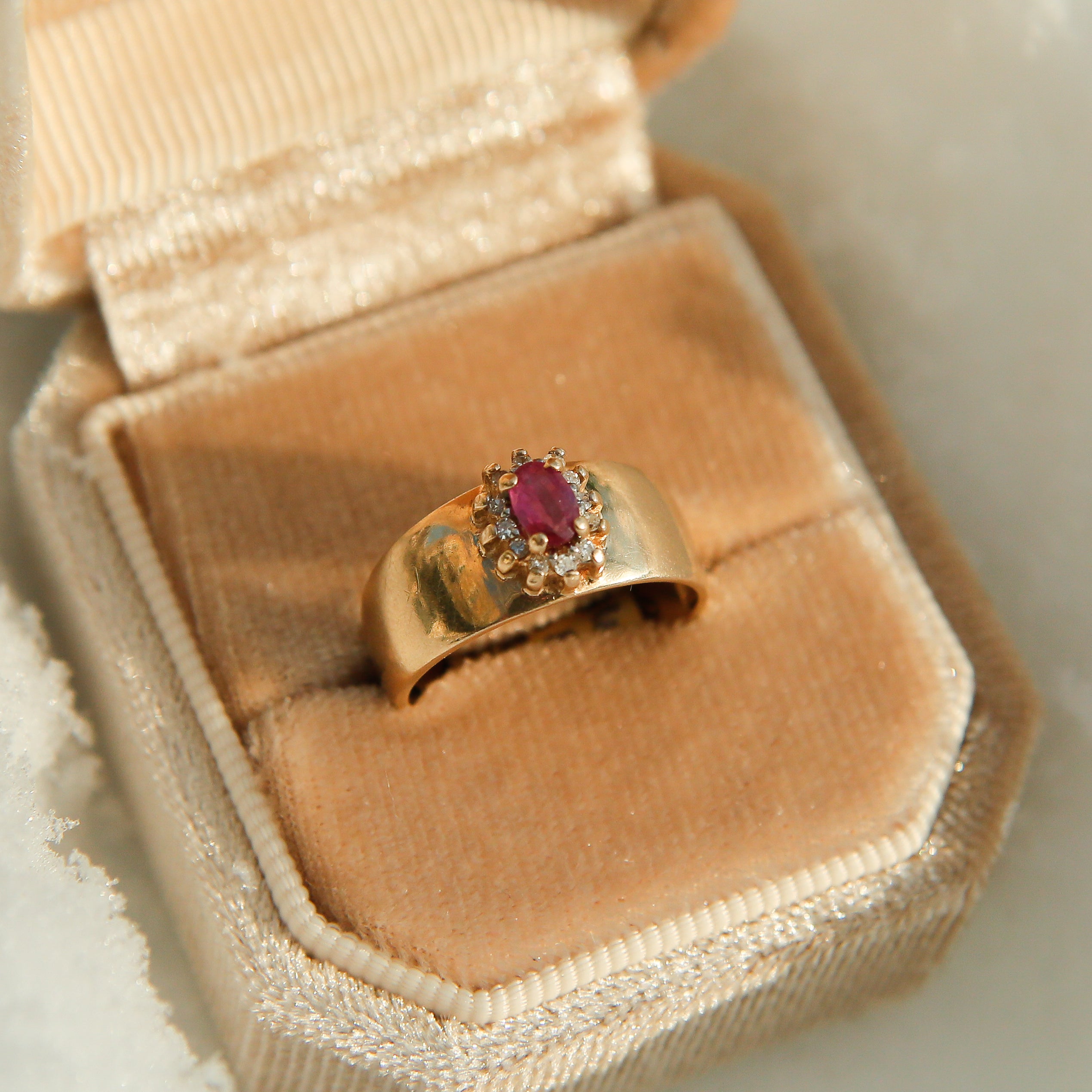 10k Ruby + Diamond Halo Ring | sz 6