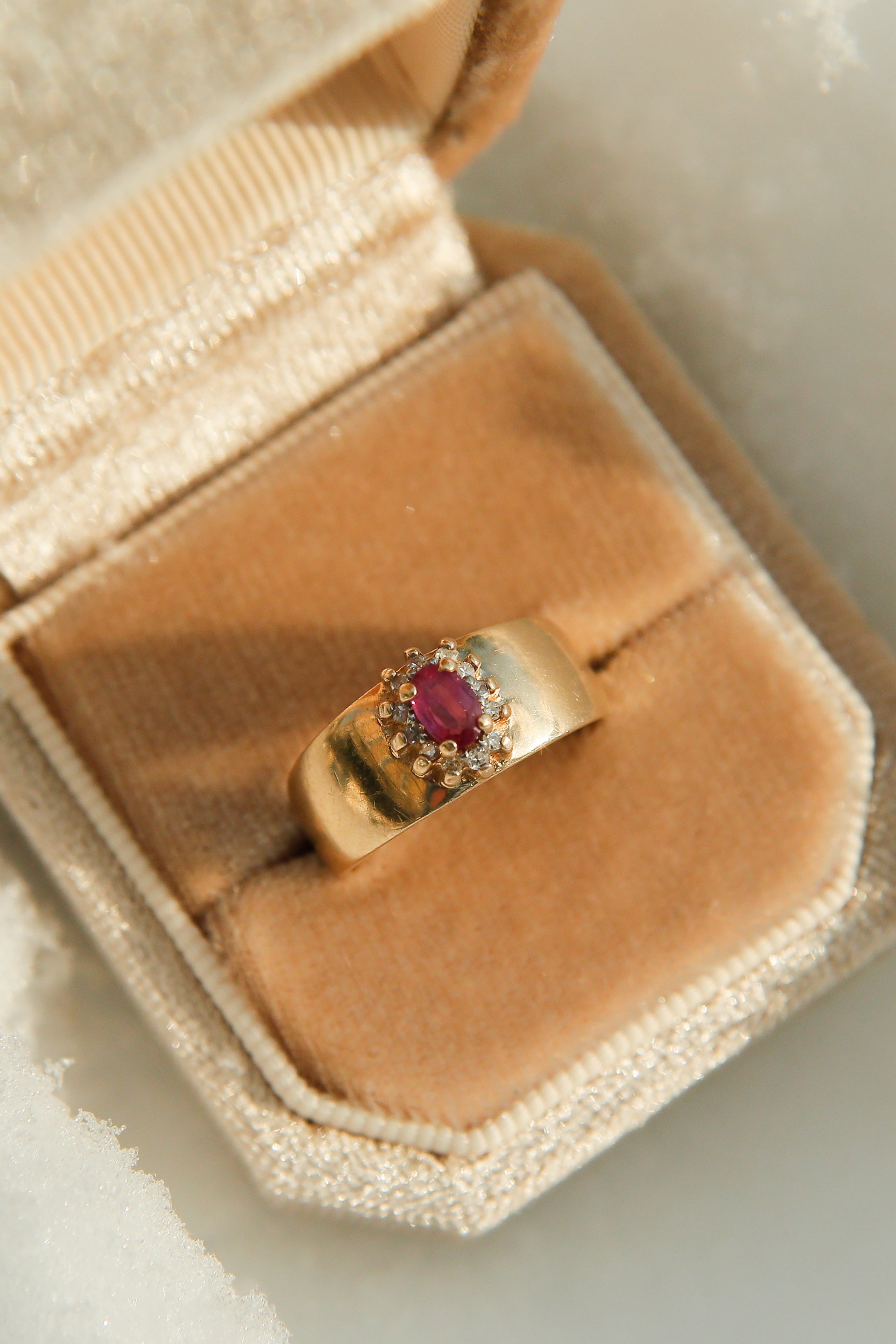 10k Ruby + Diamond Halo Ring | sz 6