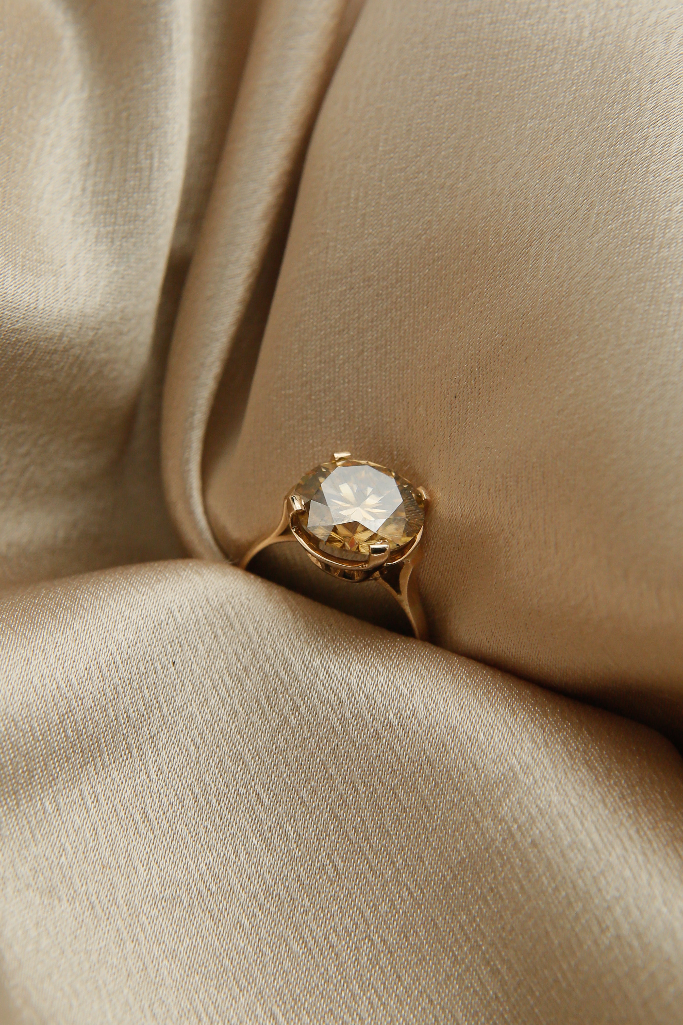 5ct champagne moissanite gold ring sold at cival collective in milwaukee wisconsin