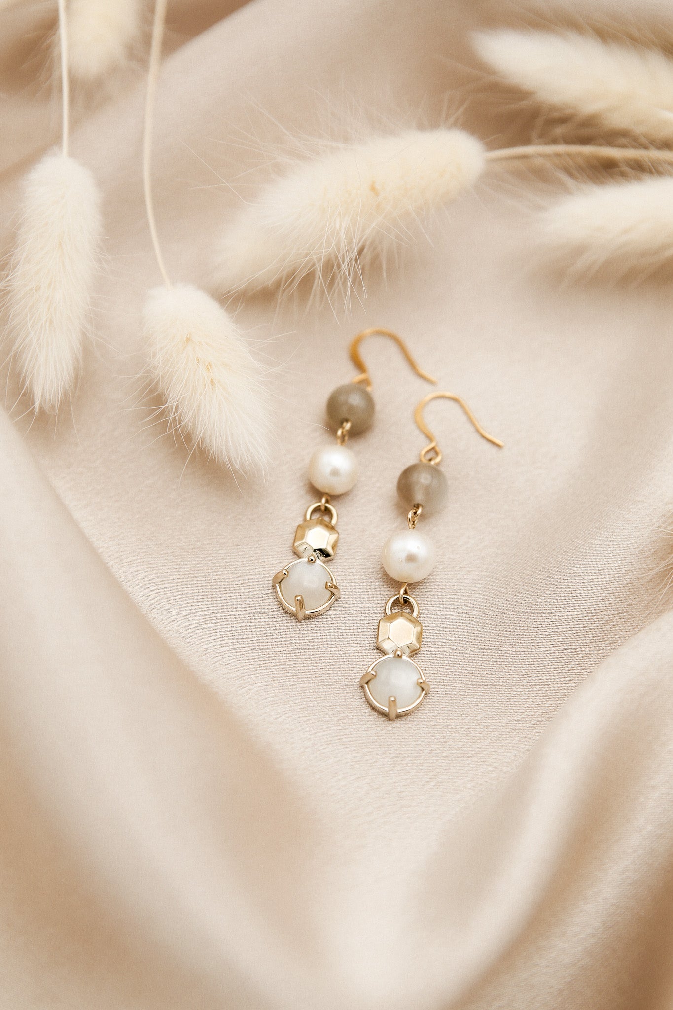 Perfect bridal, wedding party pearl and moonstone geometric design by cival collective