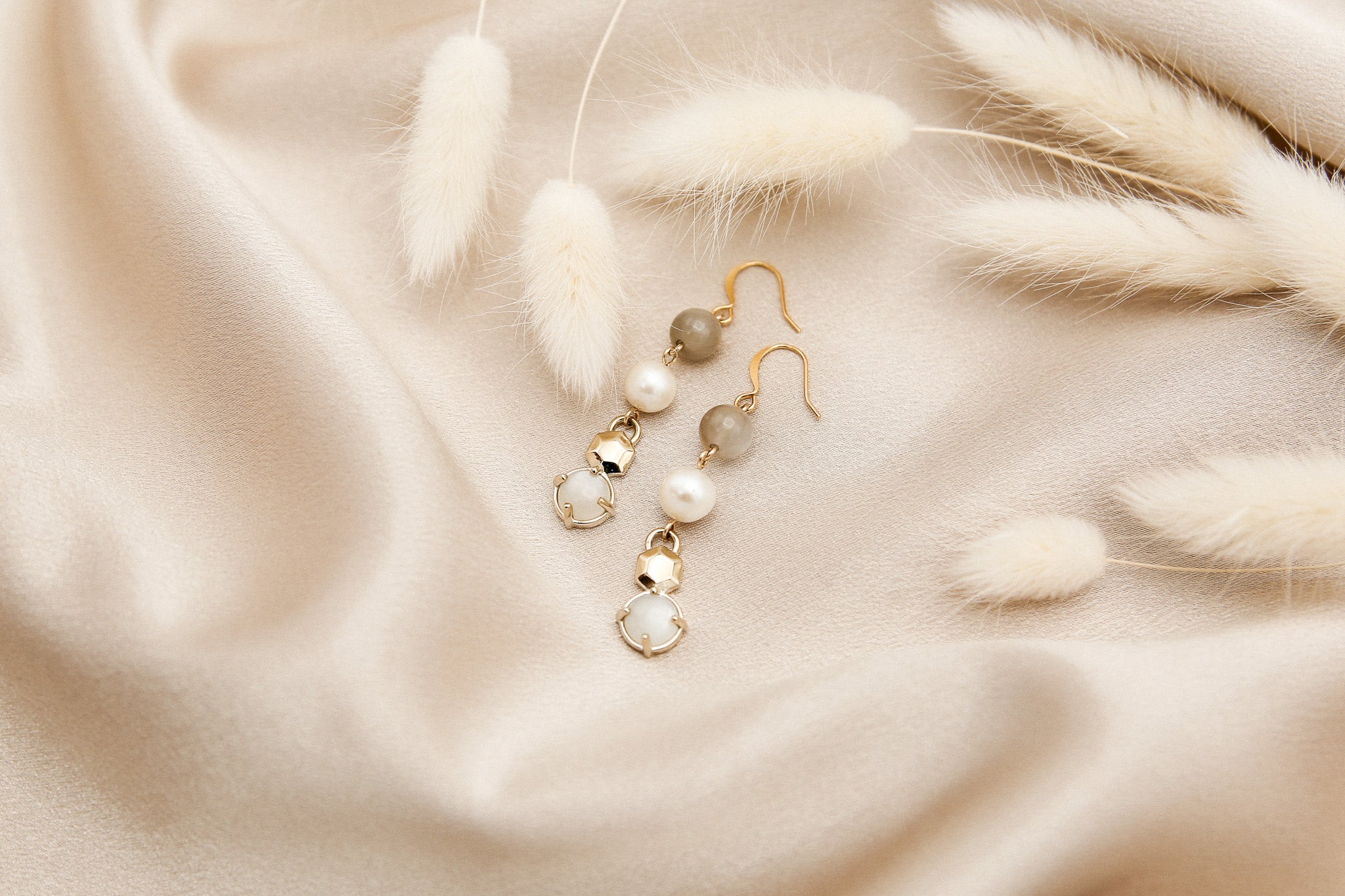 Perfect bridal, wedding party pearl and moonstone geometric design by cival collective