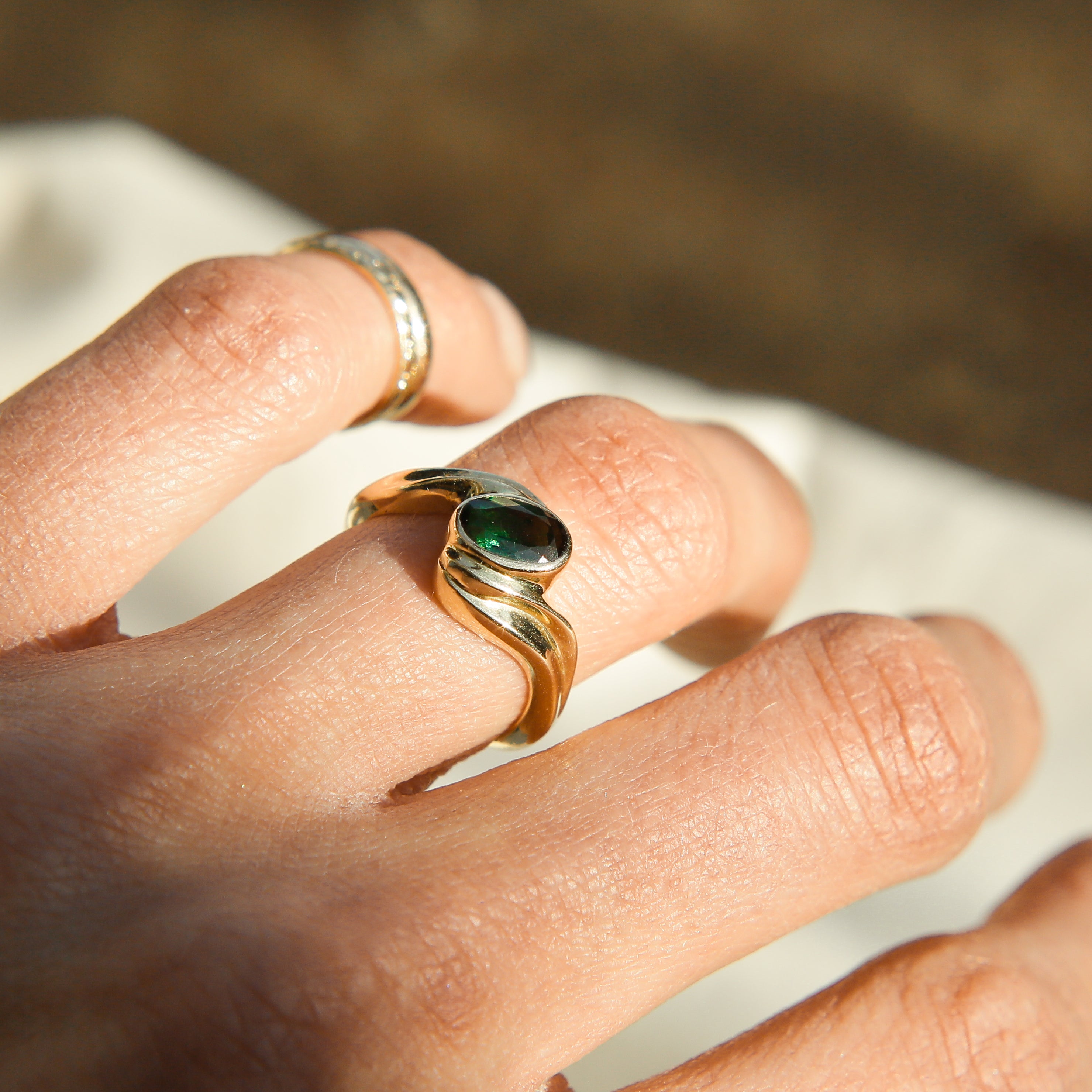 Modern Vibrant Green Tourmaline Solitaire Bypass | sz 6
