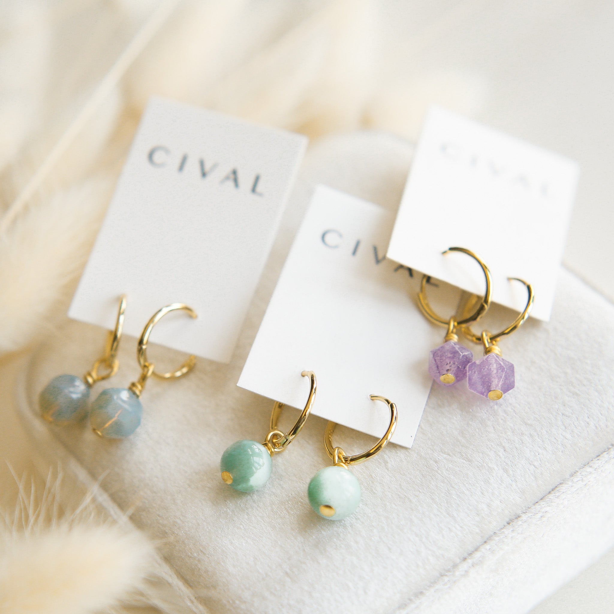 delicate natural stone earrings on gold vermeil hoops