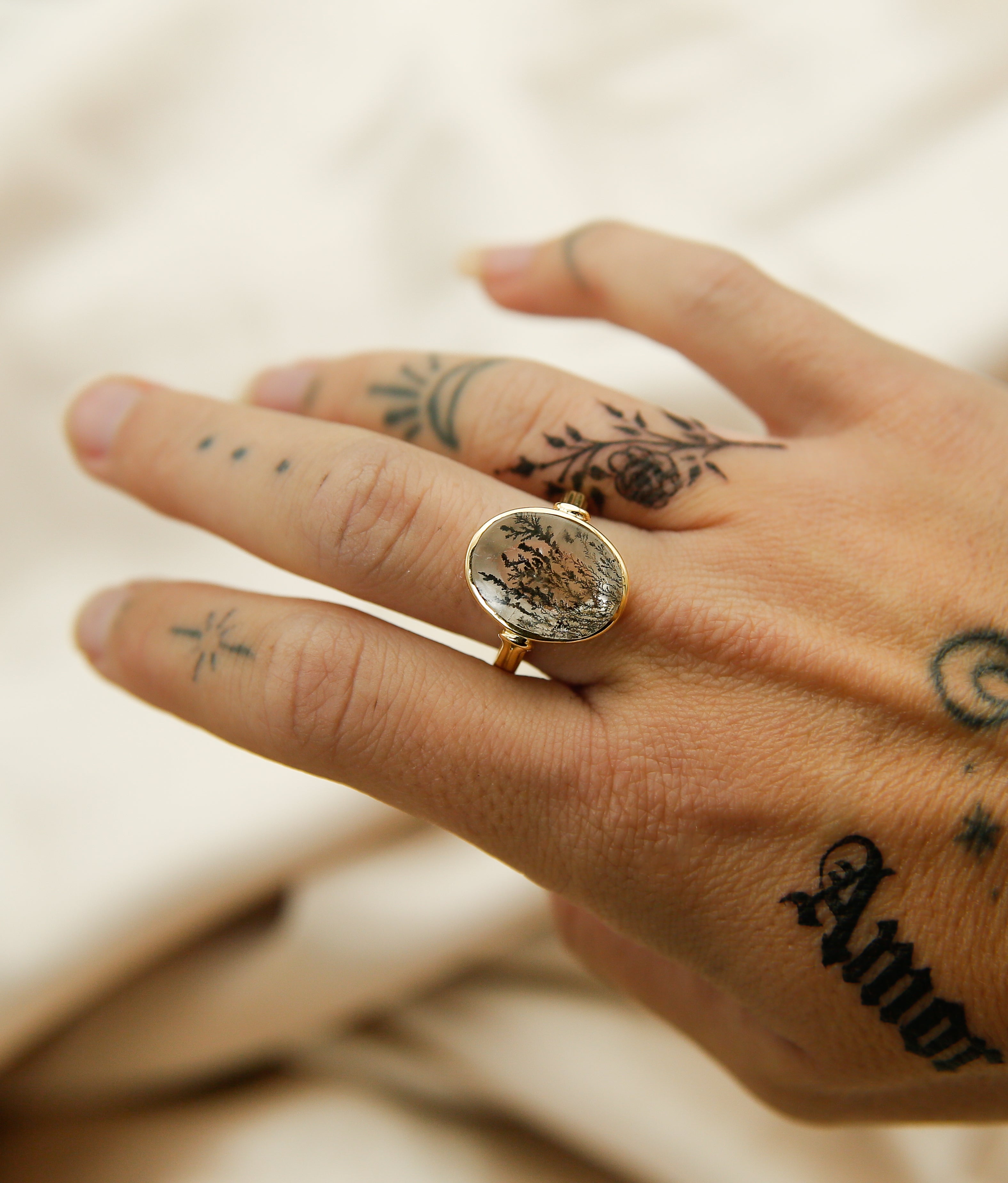 18k Dendritic Agate Ring | sz 8.5