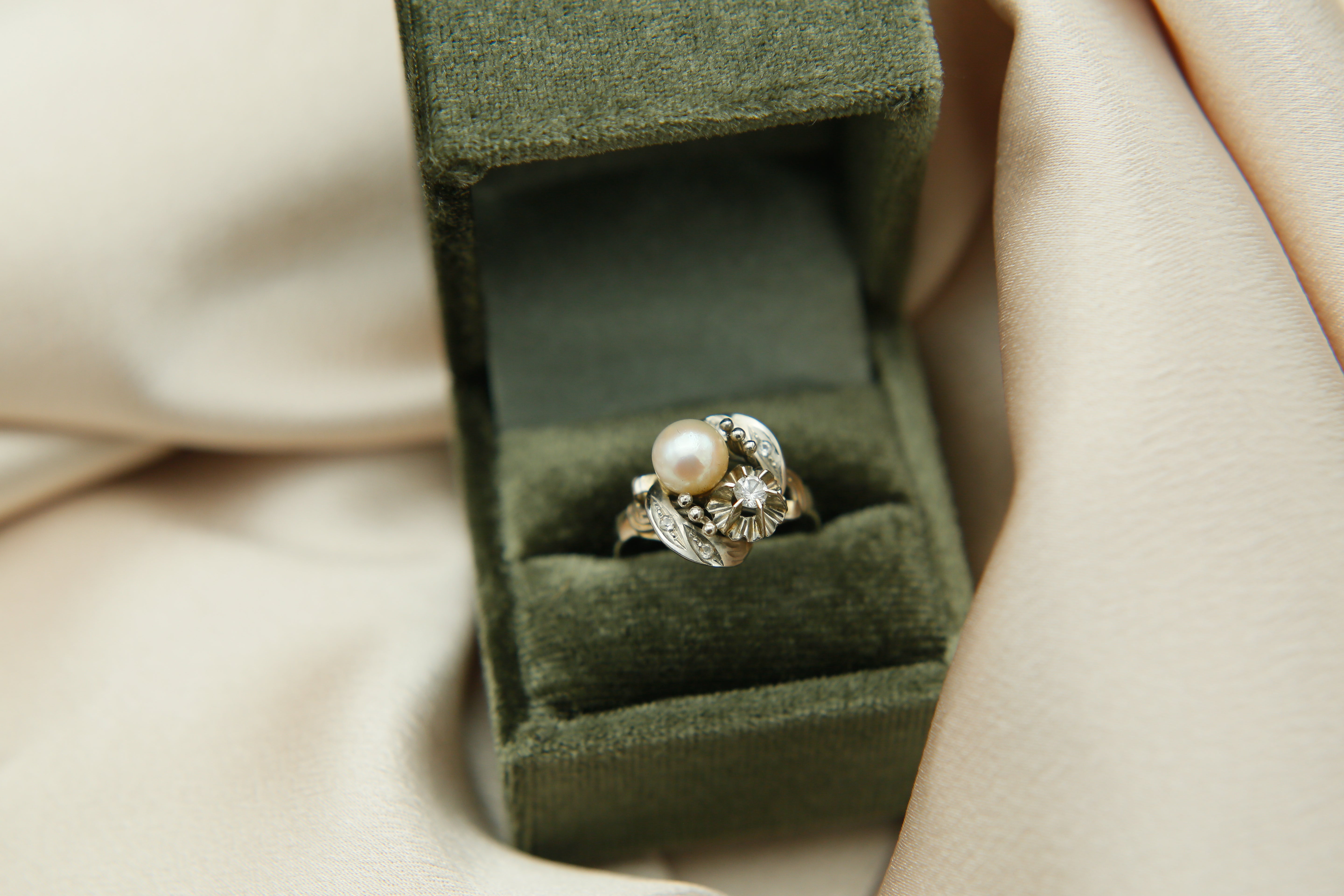 Traditional Portuguese Pearl Engagement Ring | sz 7.25