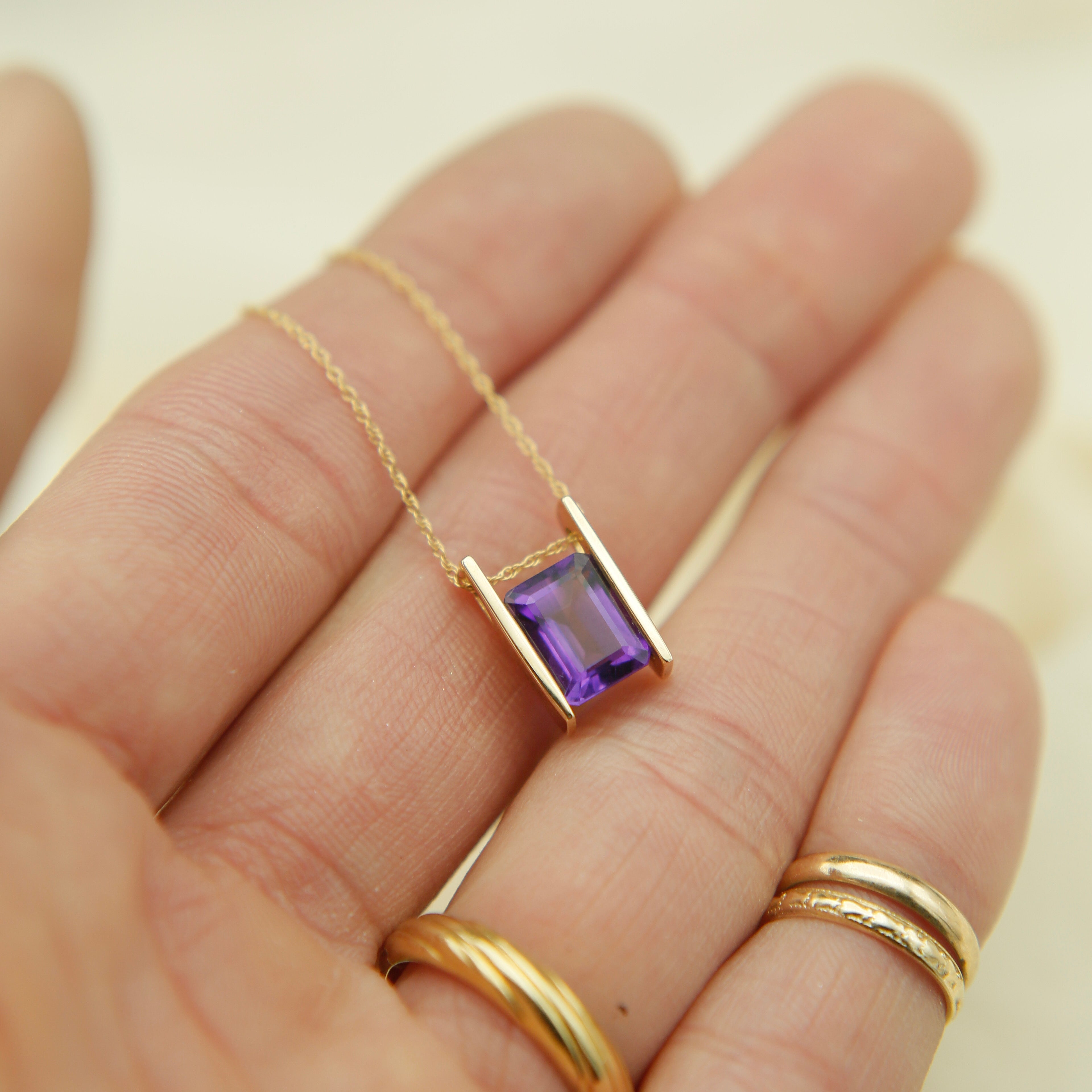 Modern Amethyst Pendant Necklace