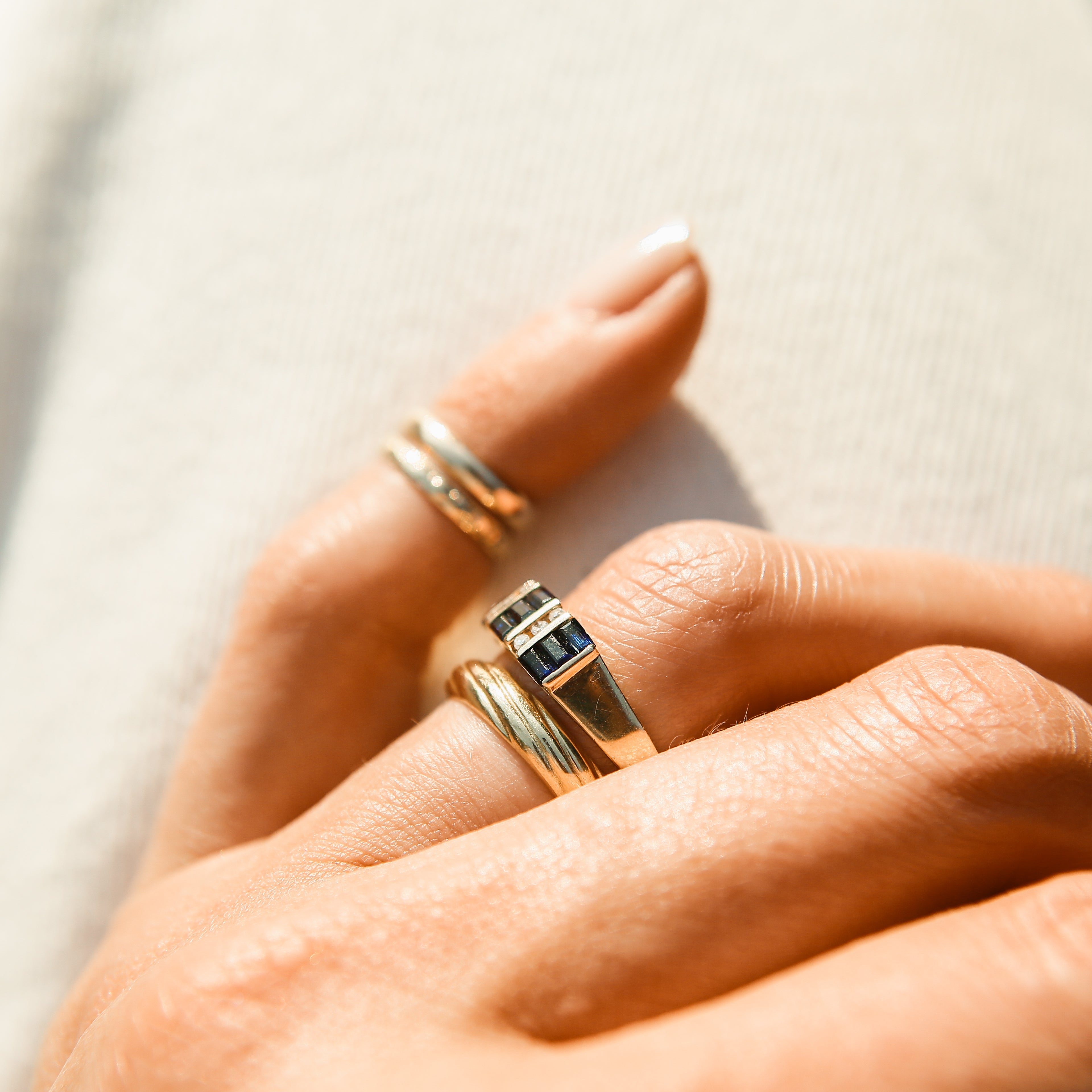 10K Stacked Sapphire Ring | Sz 7