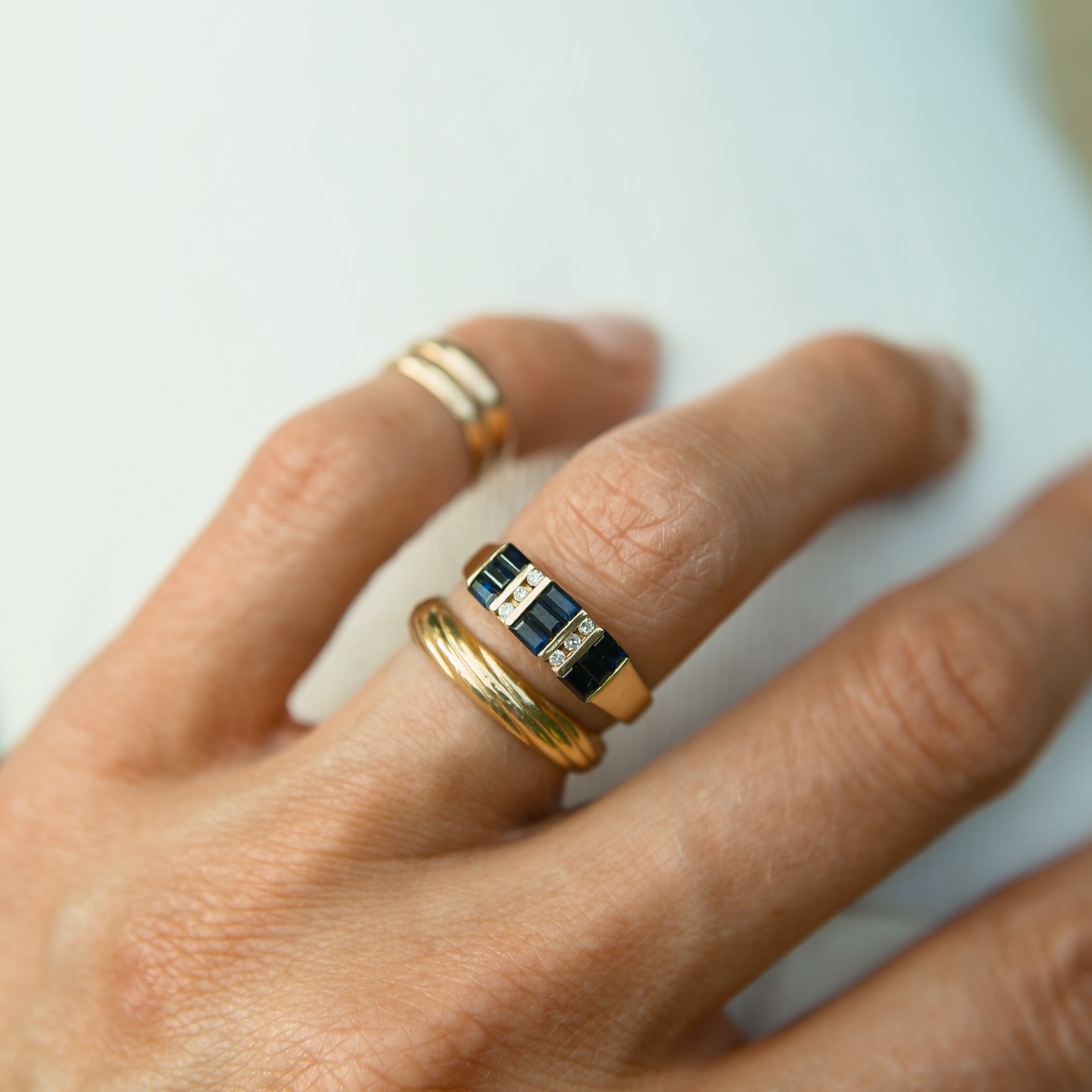 10K Stacked Sapphire Ring | Sz 7