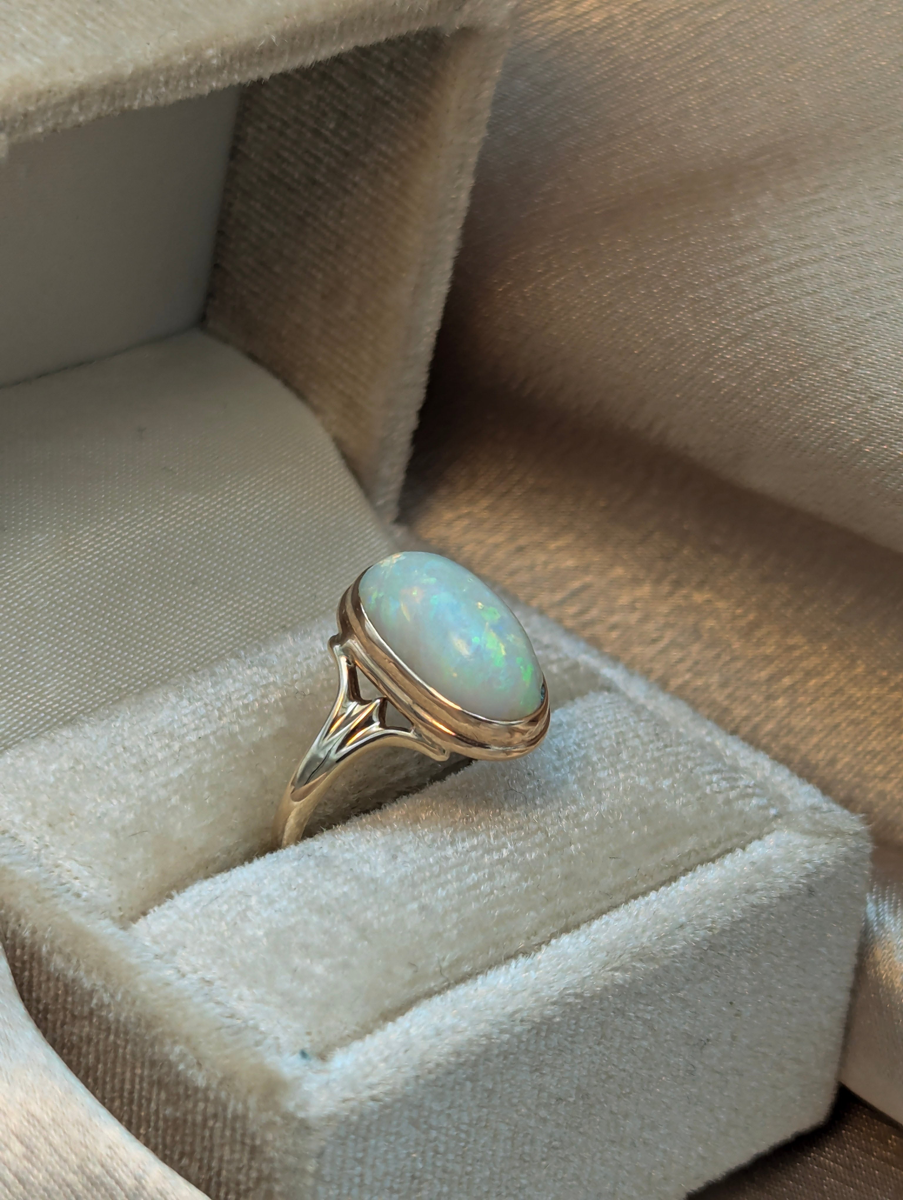 14k Bezel Set Opal Solitaire | sz 4.75