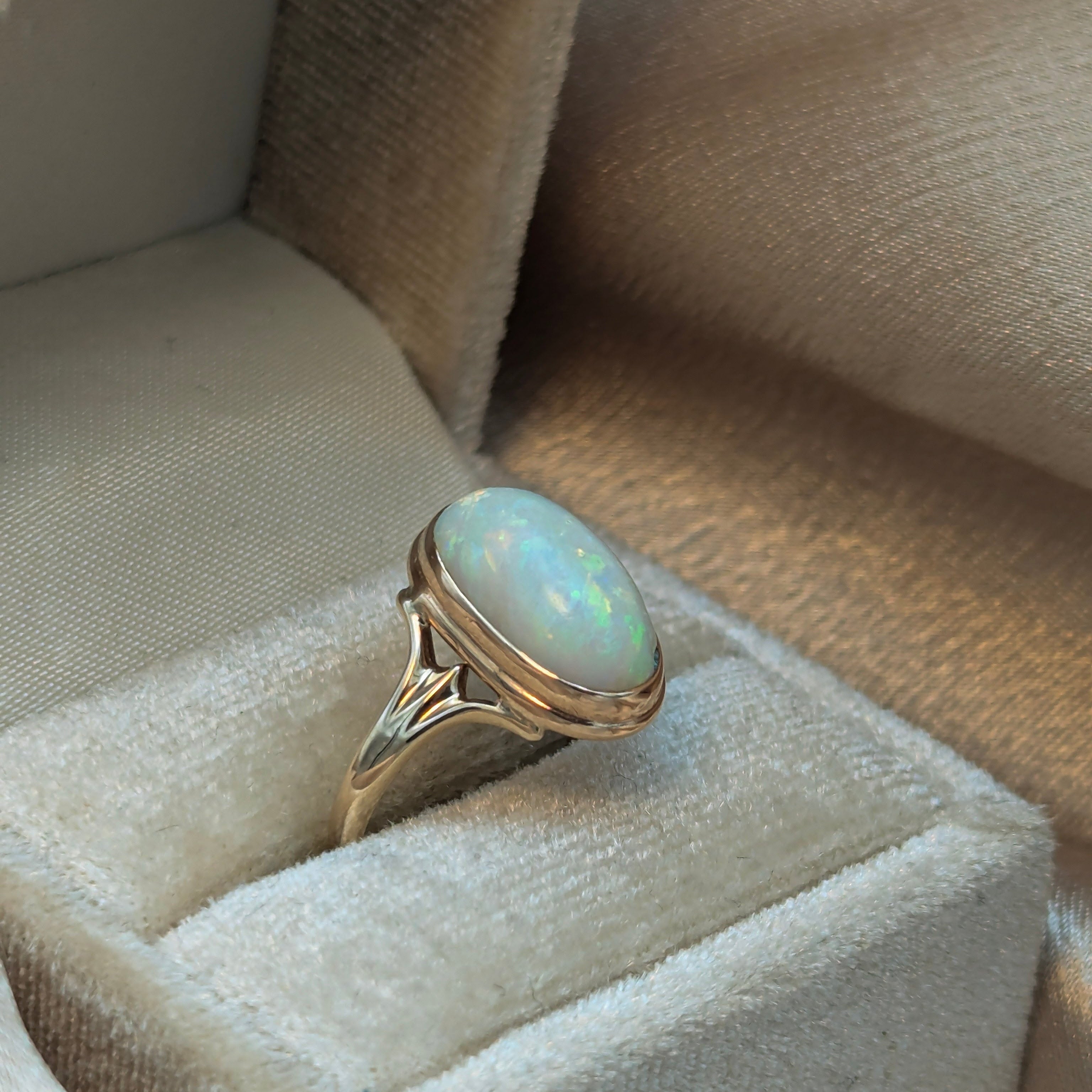 14k Bezel Set Opal Solitaire | sz 4.75