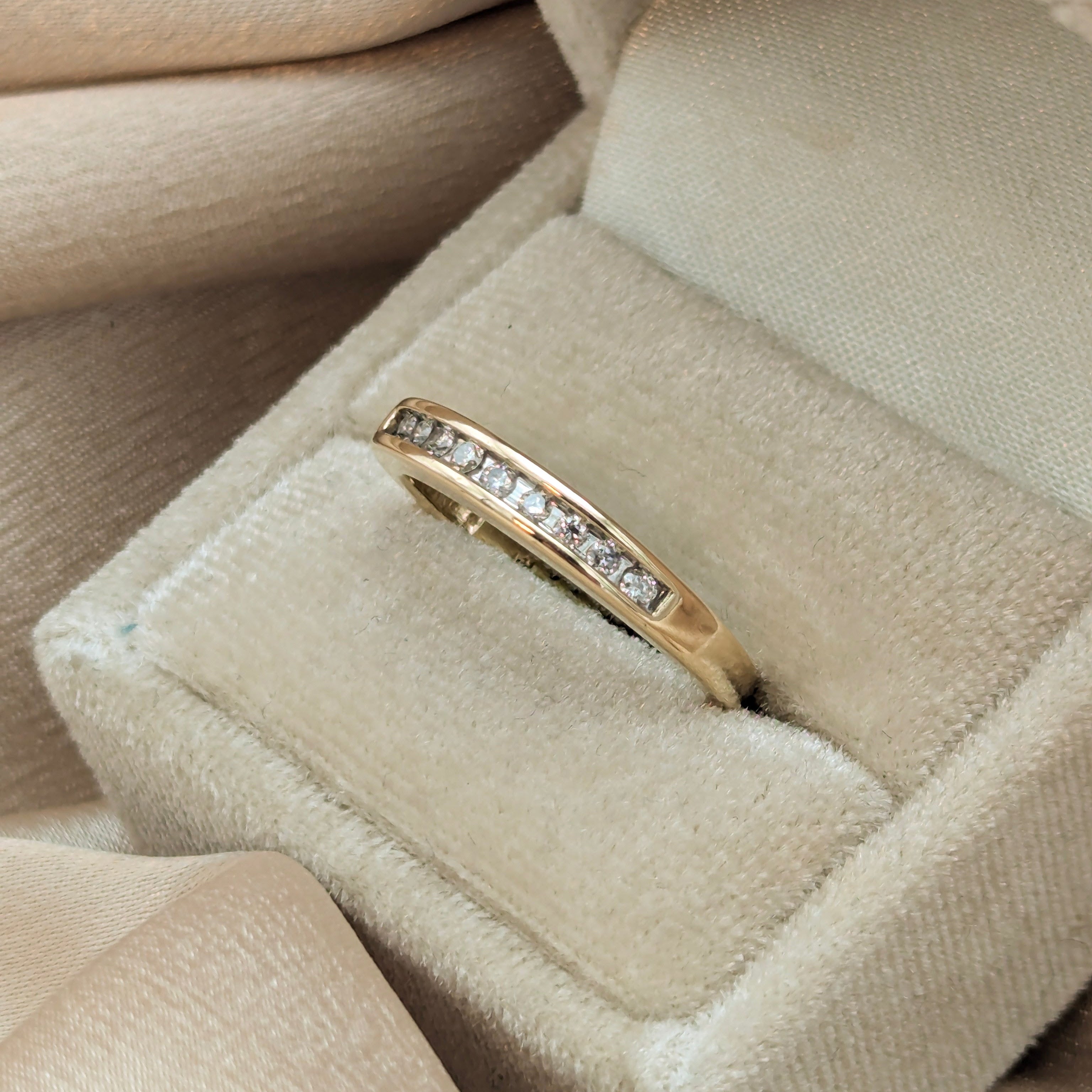 14k Gold and Platinum Channel Set Natural Diamond Band | sz. 7