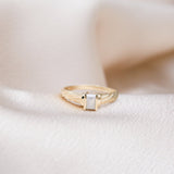 1970s 10K Yellow Gold Bar Set Solitaire Ring | Sz 6.5