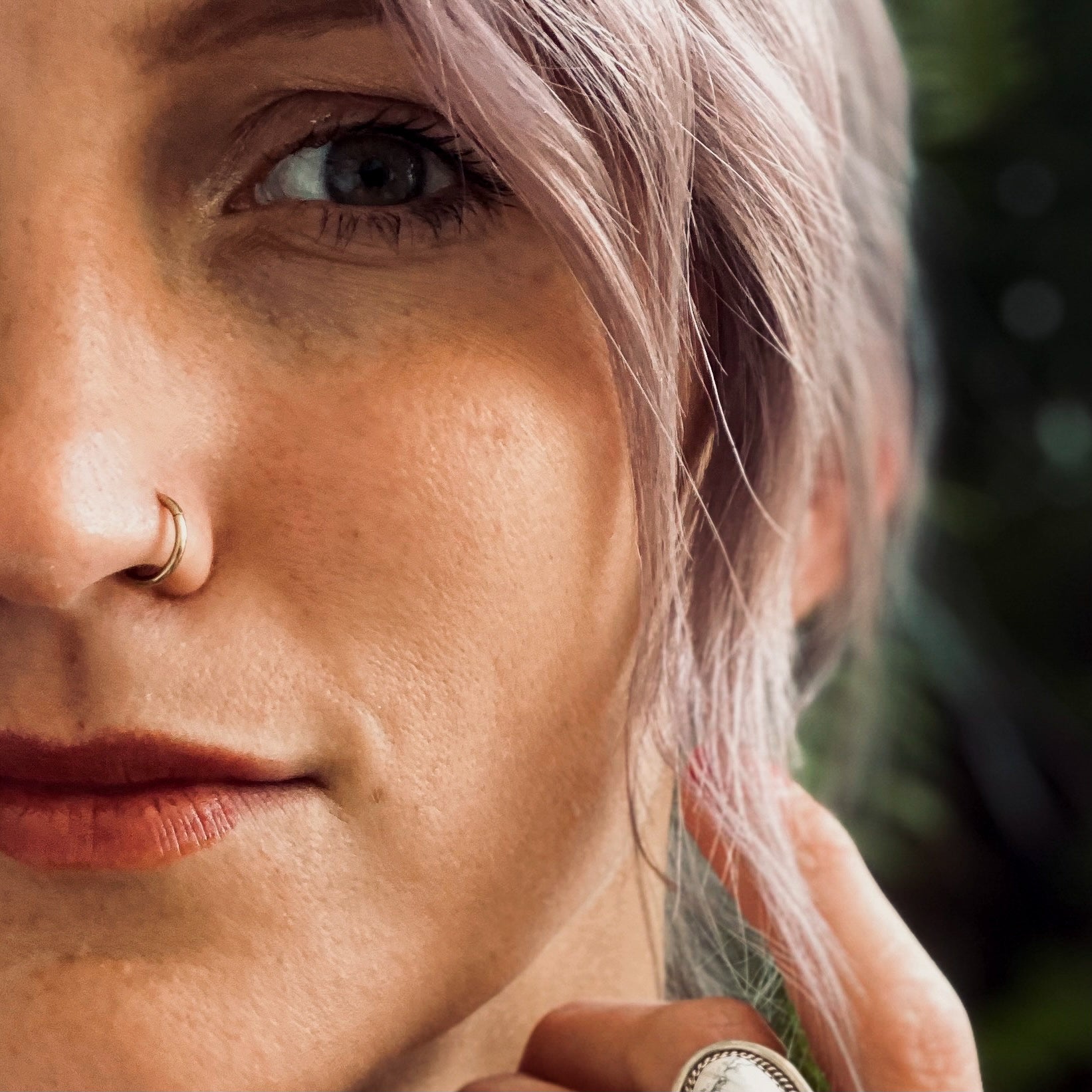 model wearing nose ring