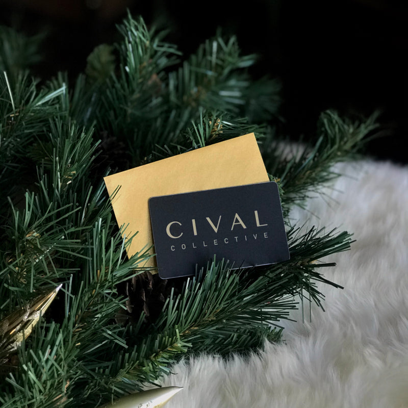 a cival collective gift card and gold envelope 