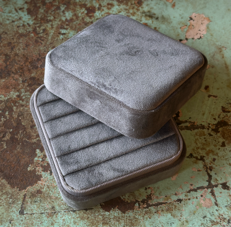 Gray Velvet Ring Storage Box