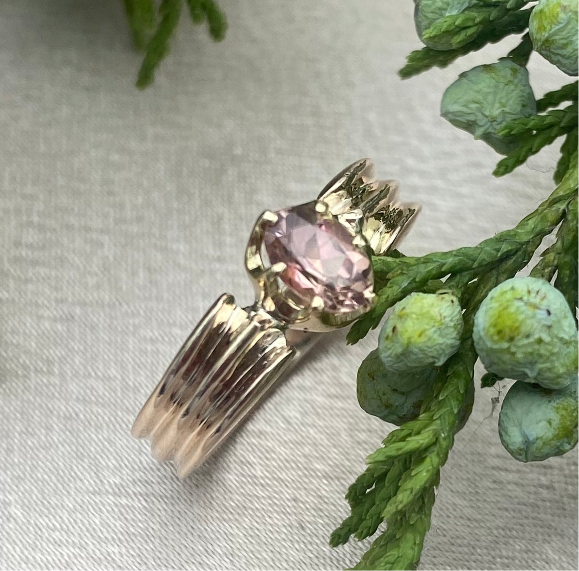 10K YG Peach Tourmaline Ring | Sz 6.75