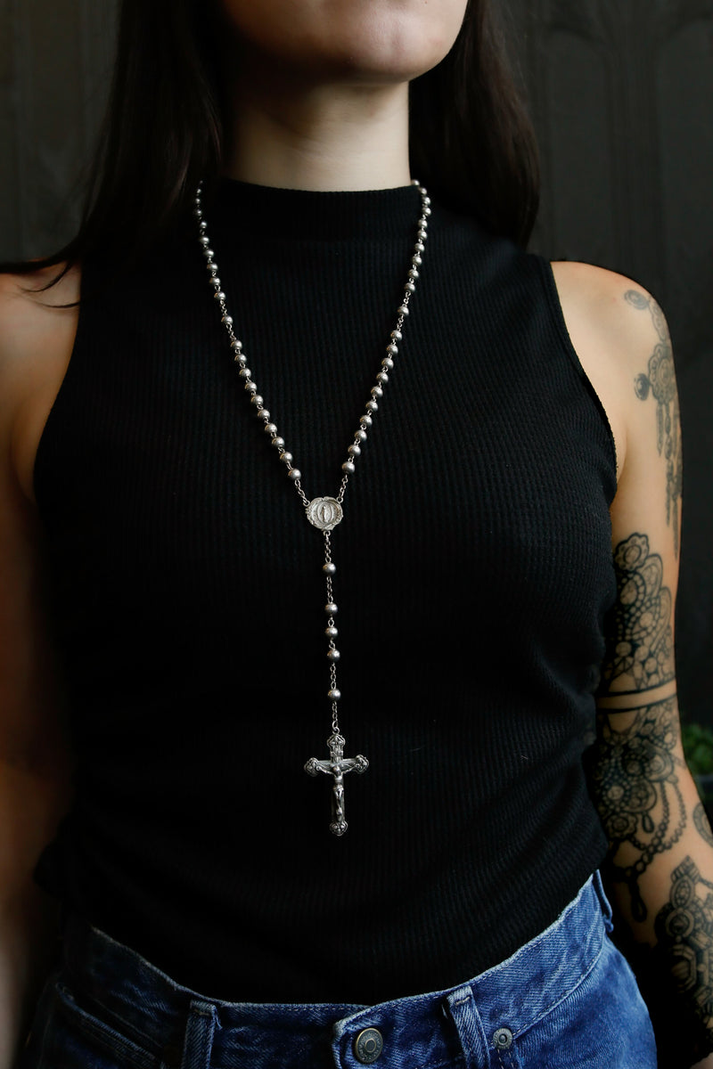 Antique Sterling Silver Cross Necklace | 1940's