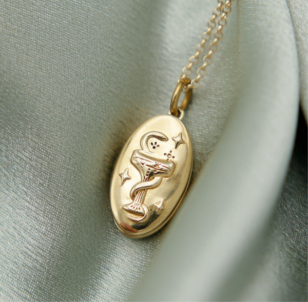 Handmade serpent locket on gold fill chain