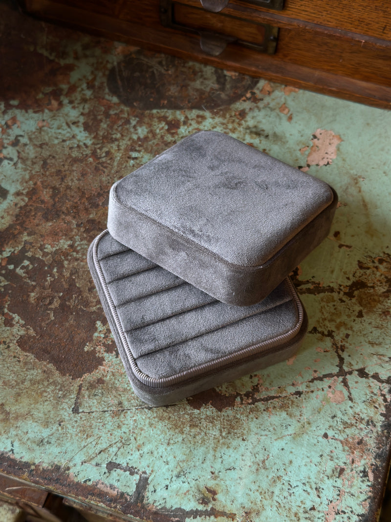 Gray Velvet Ring Storage Box