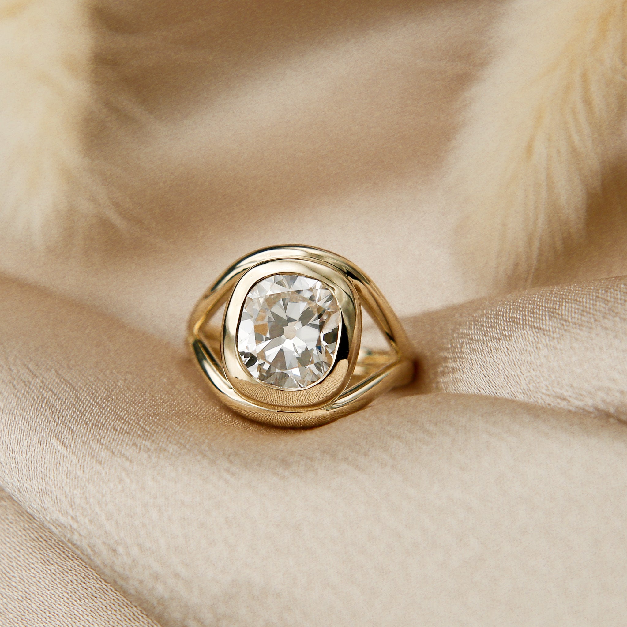 14k yellow gold Solitaire bezel set old minors cut antique diamond - by Milwaukee Jewelers Cival Collective