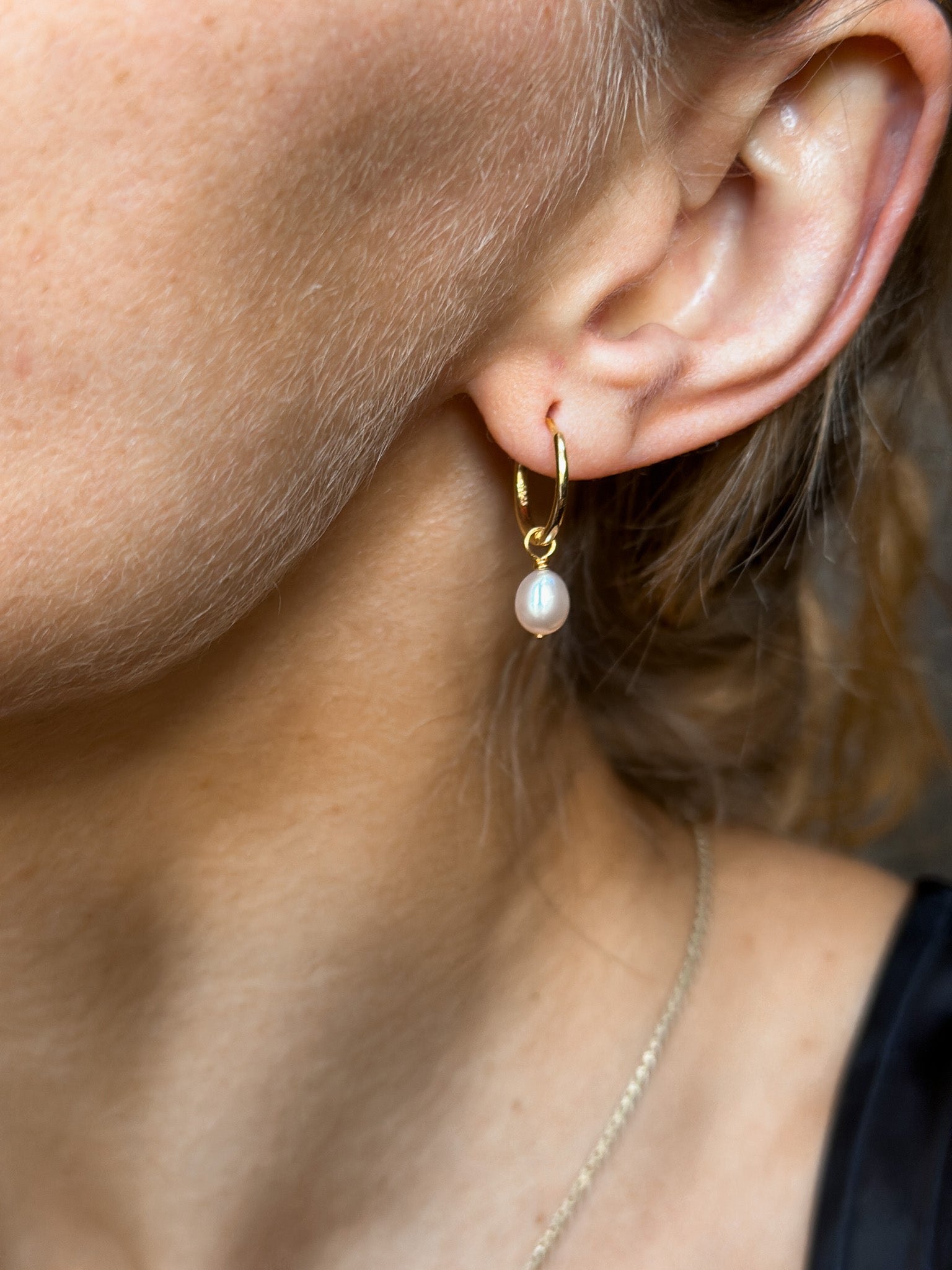 pearl earrings on small gold vermeil hoops - cival jewelry design company