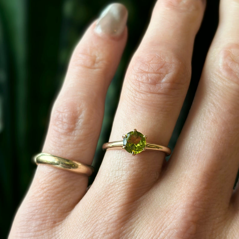 Fully restored Antique yellow gold ring repair with green tourmaline center stone handmade in Milwaukee WI by local Jewelry Store Cival