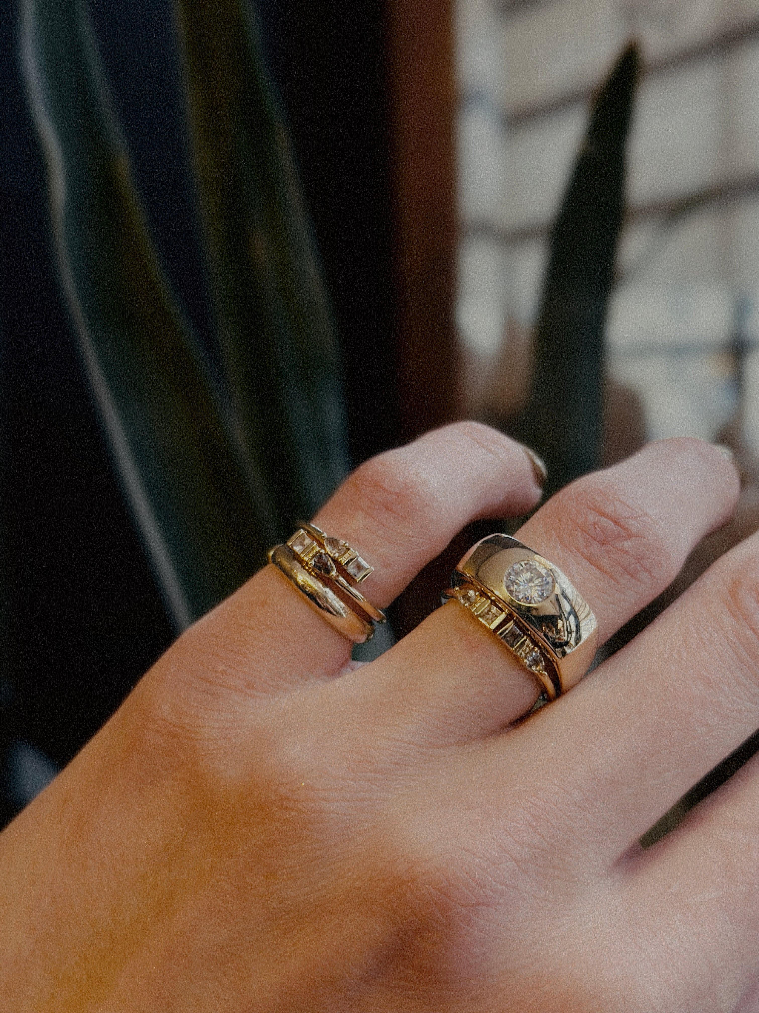 Adjustable salt and pepper diamond stacking ring 