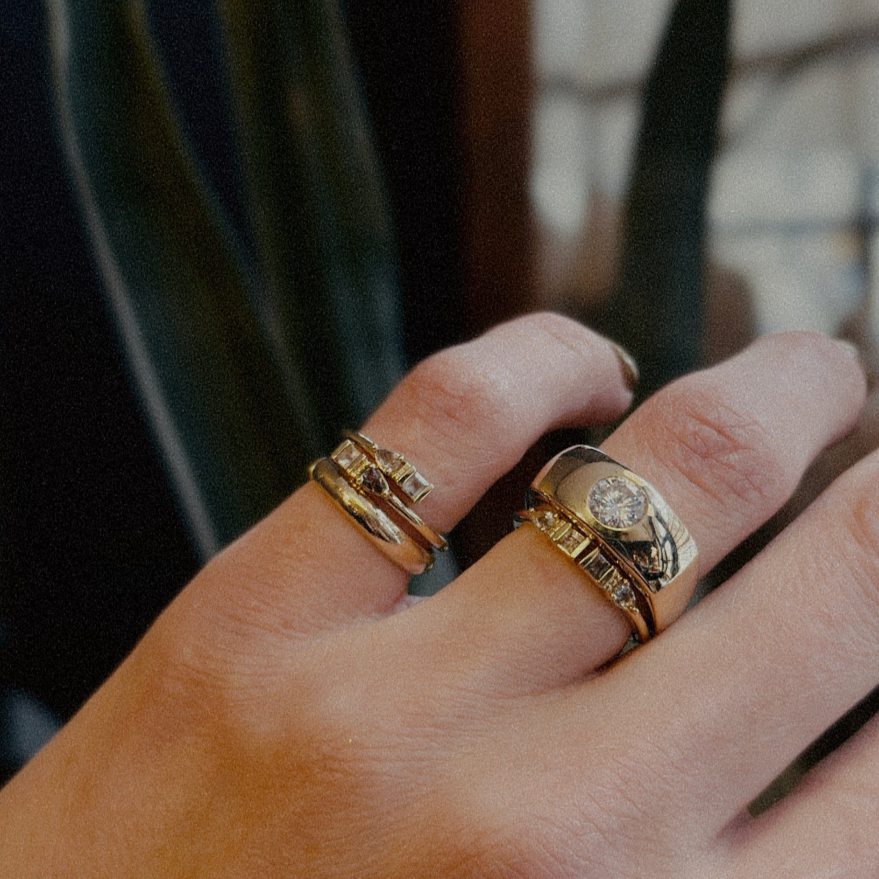 Adjustable salt and pepper diamond stacking ring 