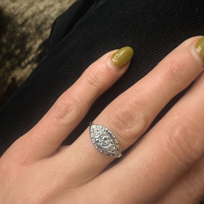 14k Art Deco Ring with Natural Diamond | sz 6.25