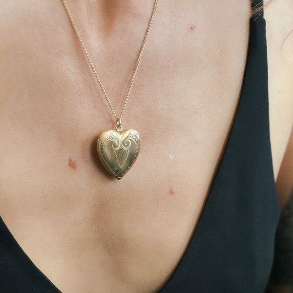 Antique 14K Italian Rope Chain and Heart Locket