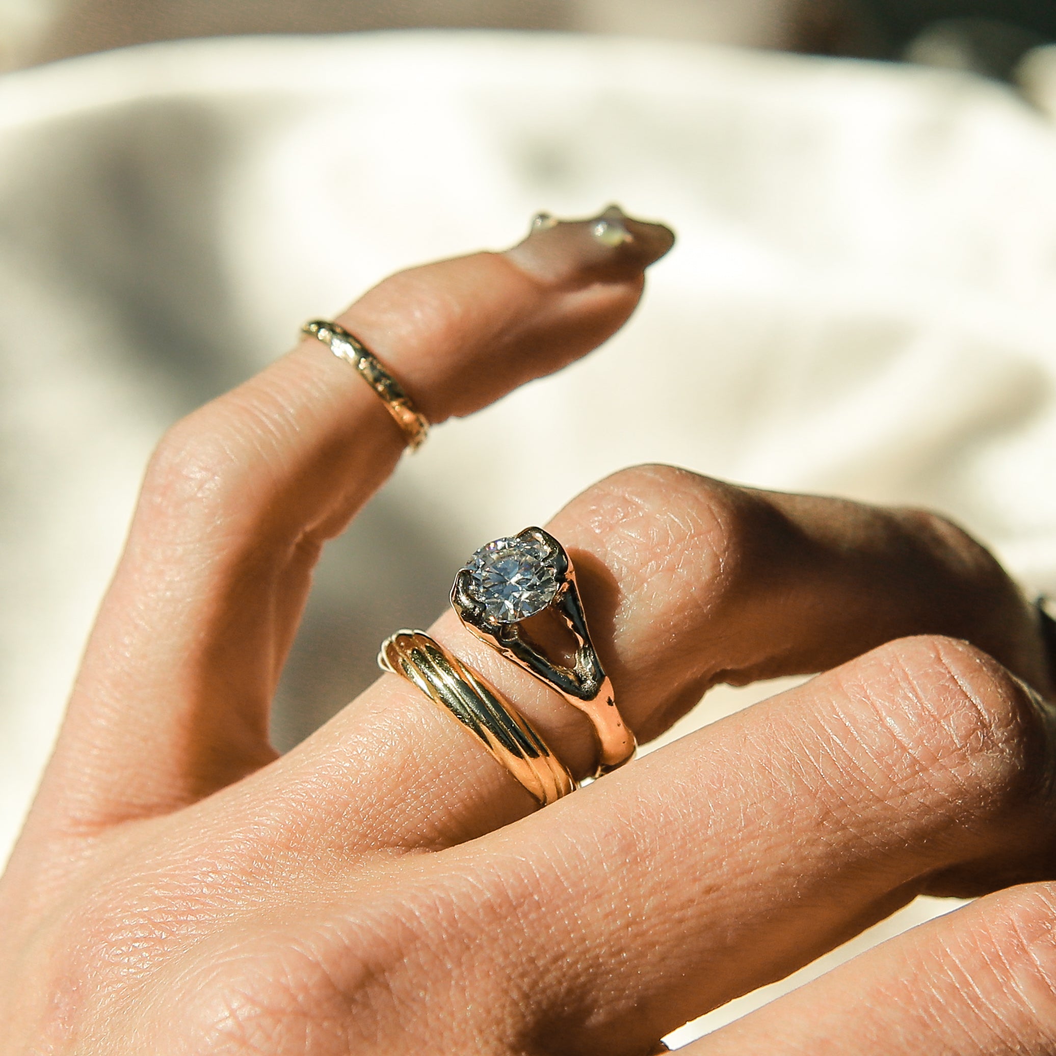 1.5ct Moissanite Freeform LL for Cival| sz 6.5