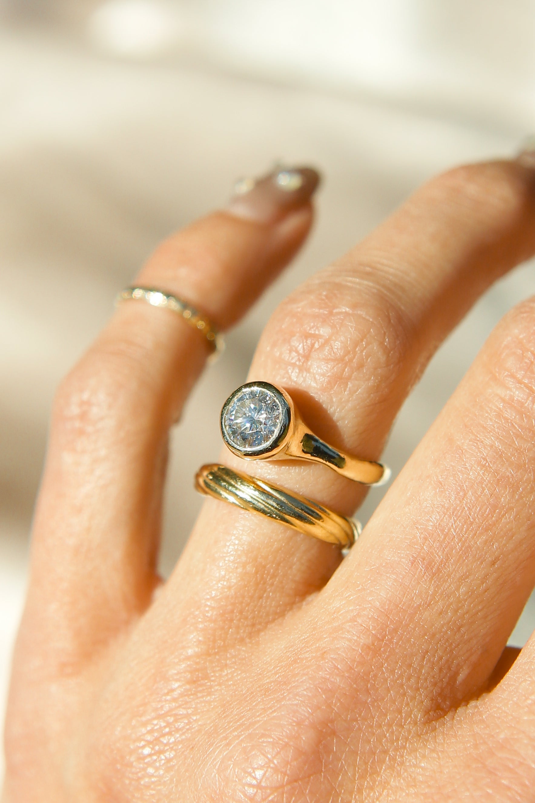 1.5ct Moissanite Bezel Set LL for Cival| sz 6.5