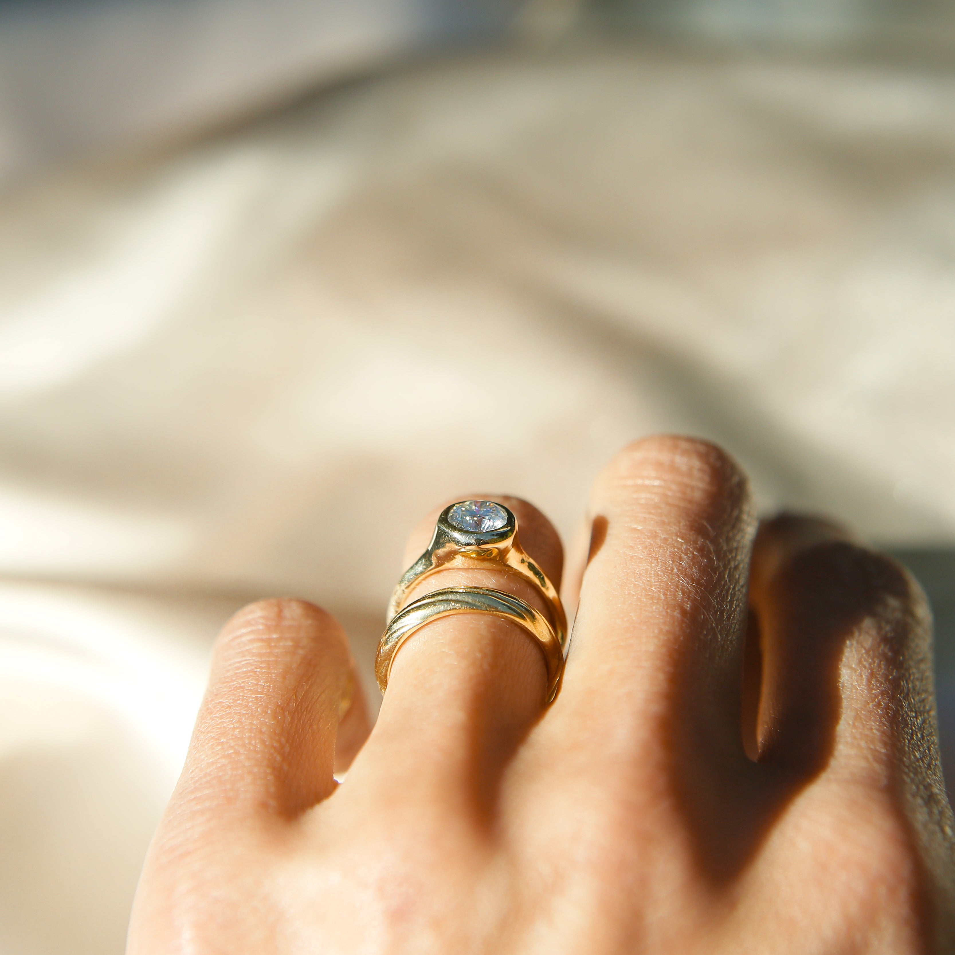 1.5ct Moissanite Bezel Set LL for Cival| sz 6.5